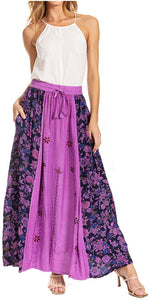 Sakkas Maran Women's Boho Embroidery Skirt with Lace Elastic Waist and Pockets