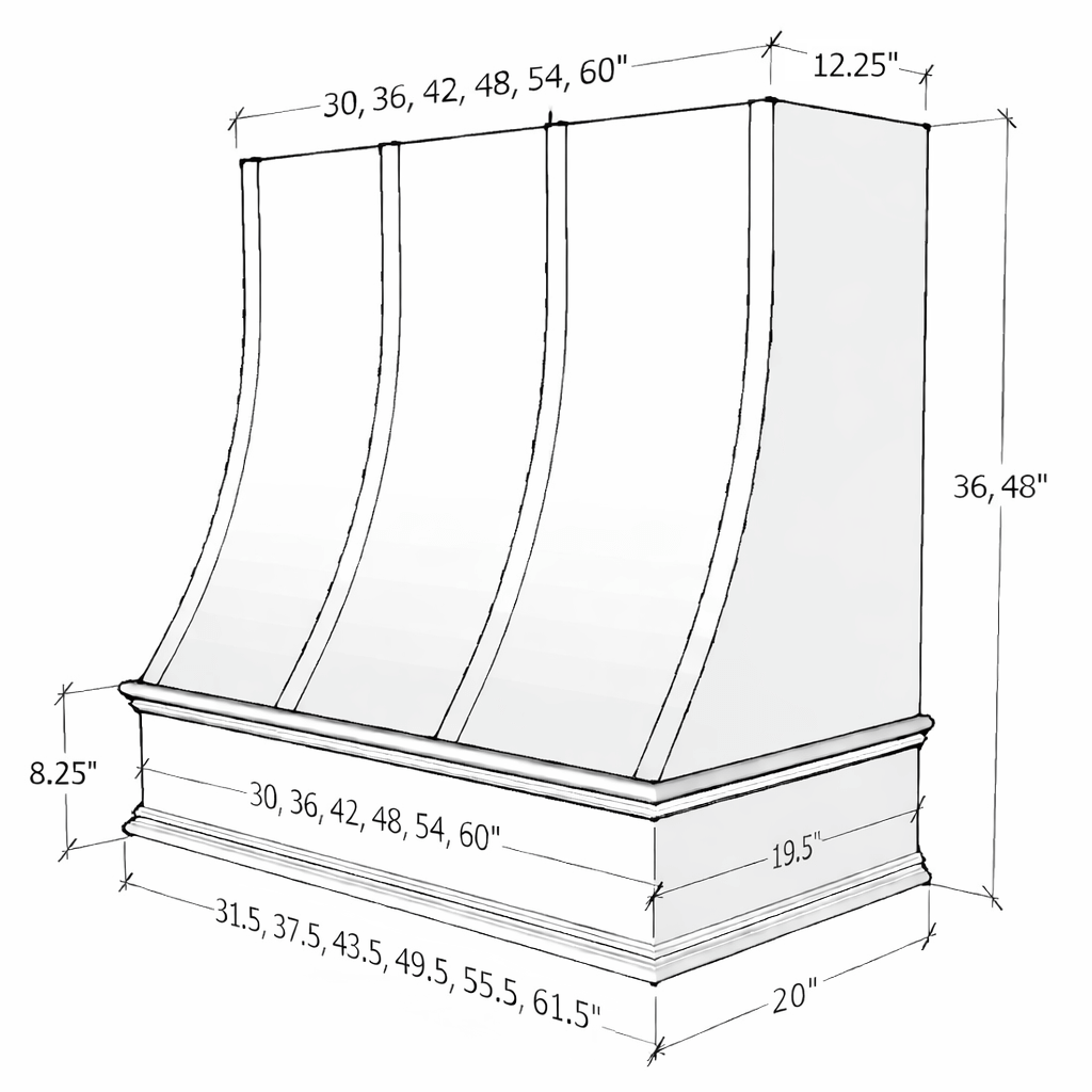 Wood Range Hood With Sloped Strapped Front and Decorative Trim - 30