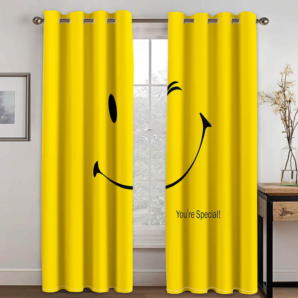 Smile Emoji Curtains Blackout Window Treatments Drapes for Room Decoration