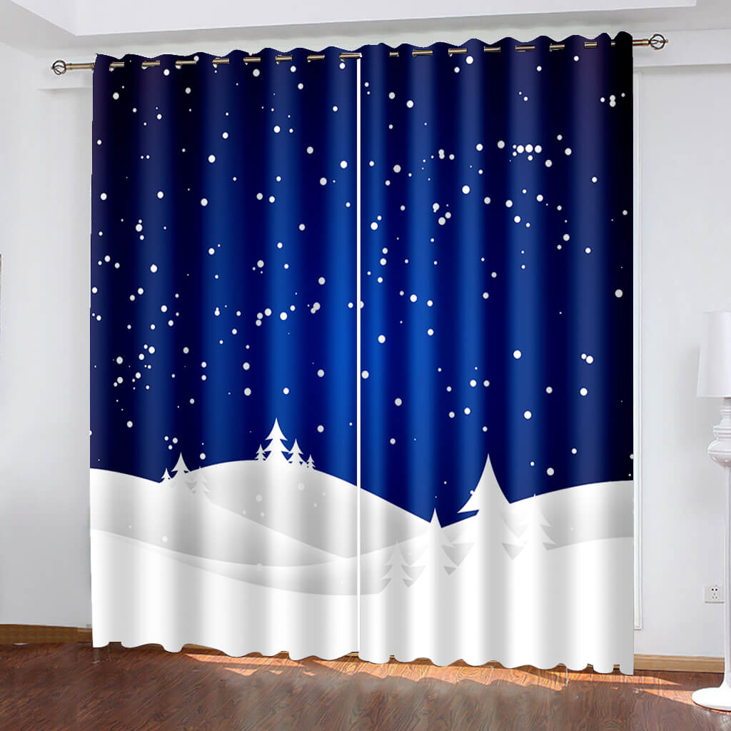 Snowflake Snow Scene Curtains Blackout Window Treatments Drapes Room Decor