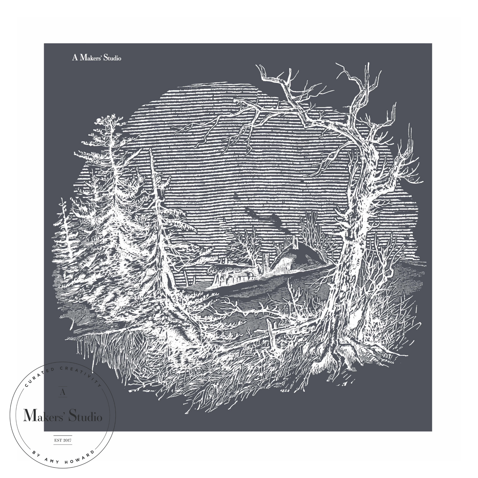 Snowy House Scene - Mesh Stencil 12x12