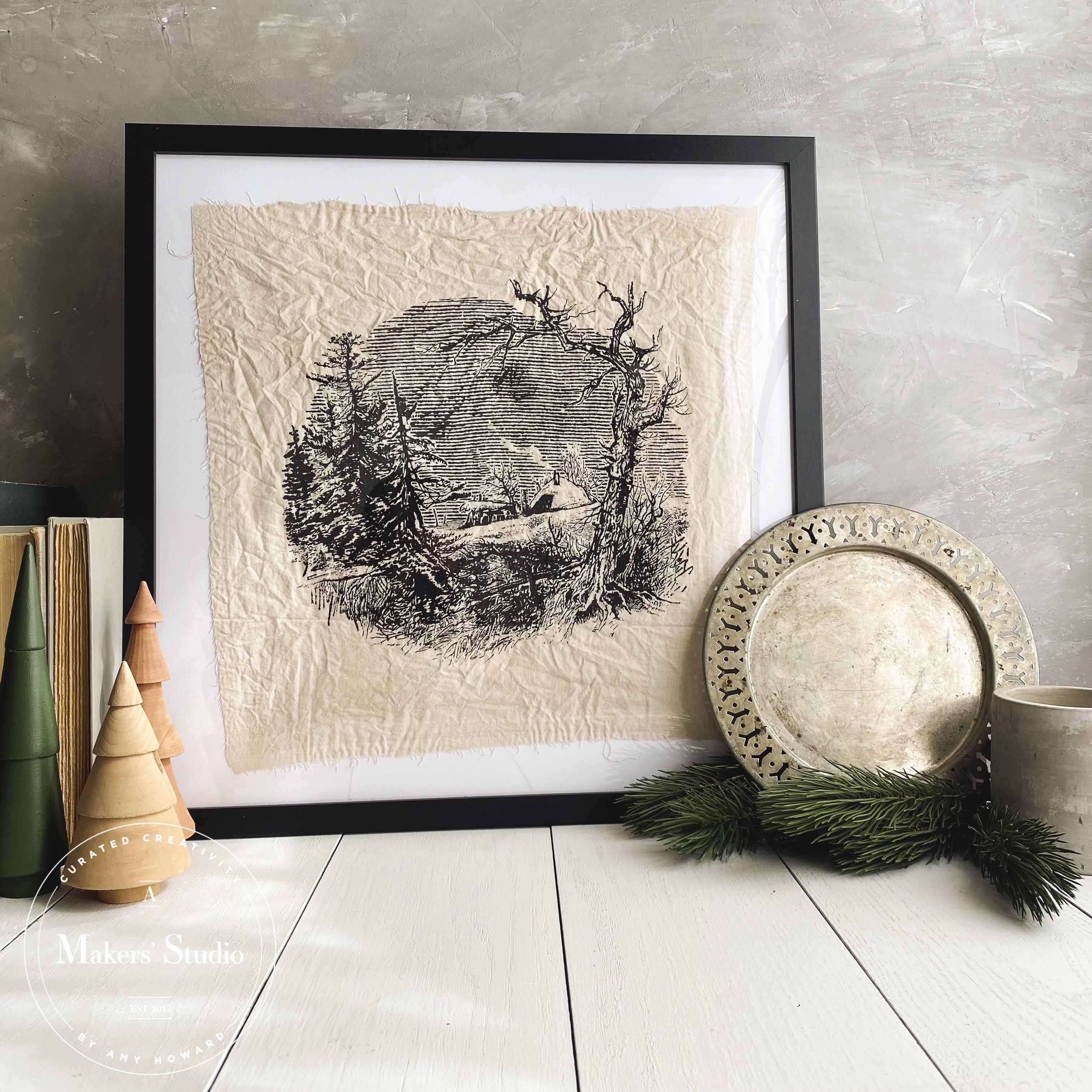 Snowy House Scene - Mesh Stencil 12x12