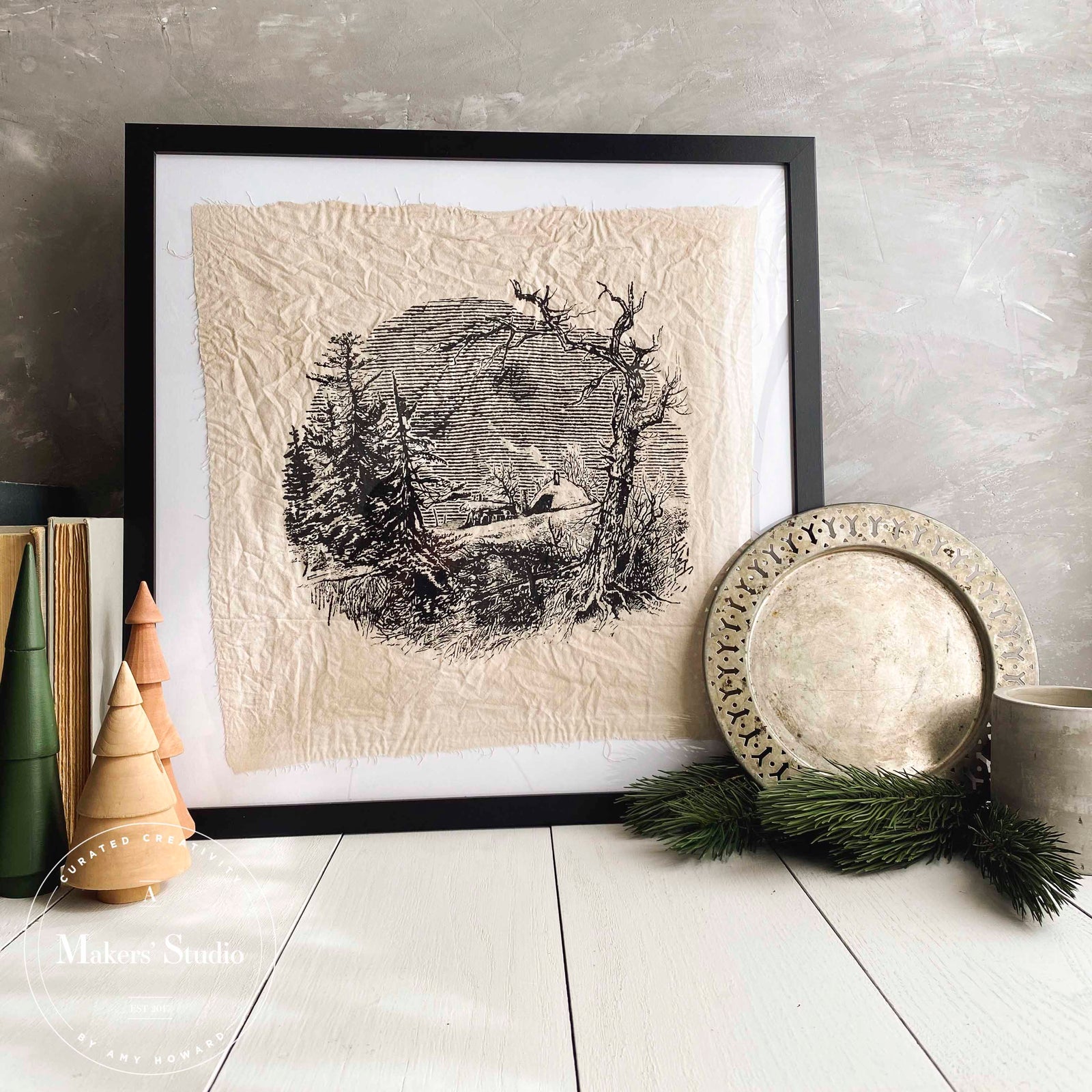 Snowy House Scene - Mesh Stencil 12x12