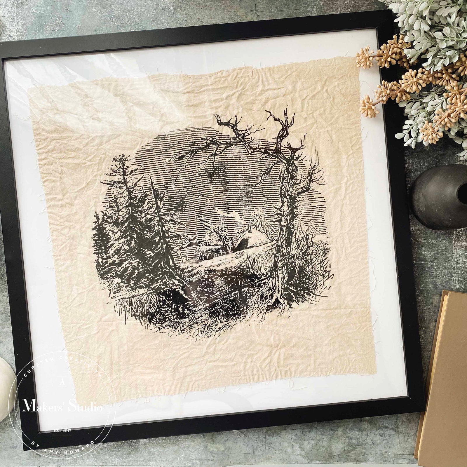 Snowy House Scene - Mesh Stencil 12x12