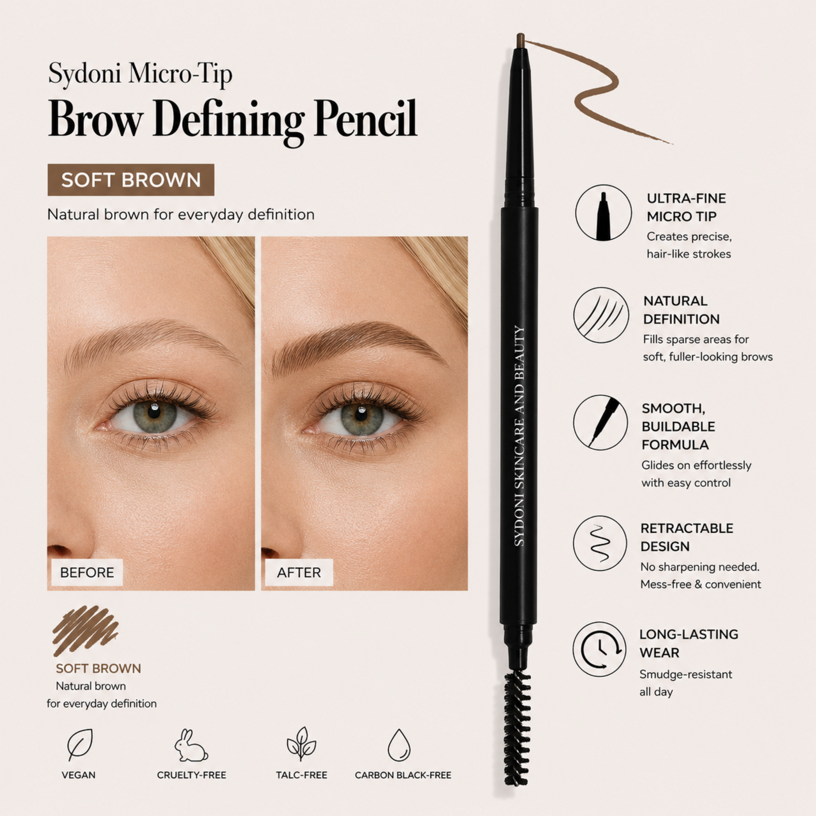 SYDONI MICRO-TIP BROW DEFINING PENCIL | Precision Natural Brows (6 Shades)
