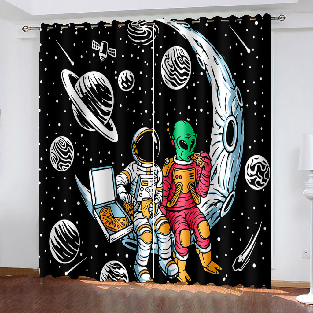 Space Astronaut Alien Curtains Blackout Cosplay Window Treatments Drapes