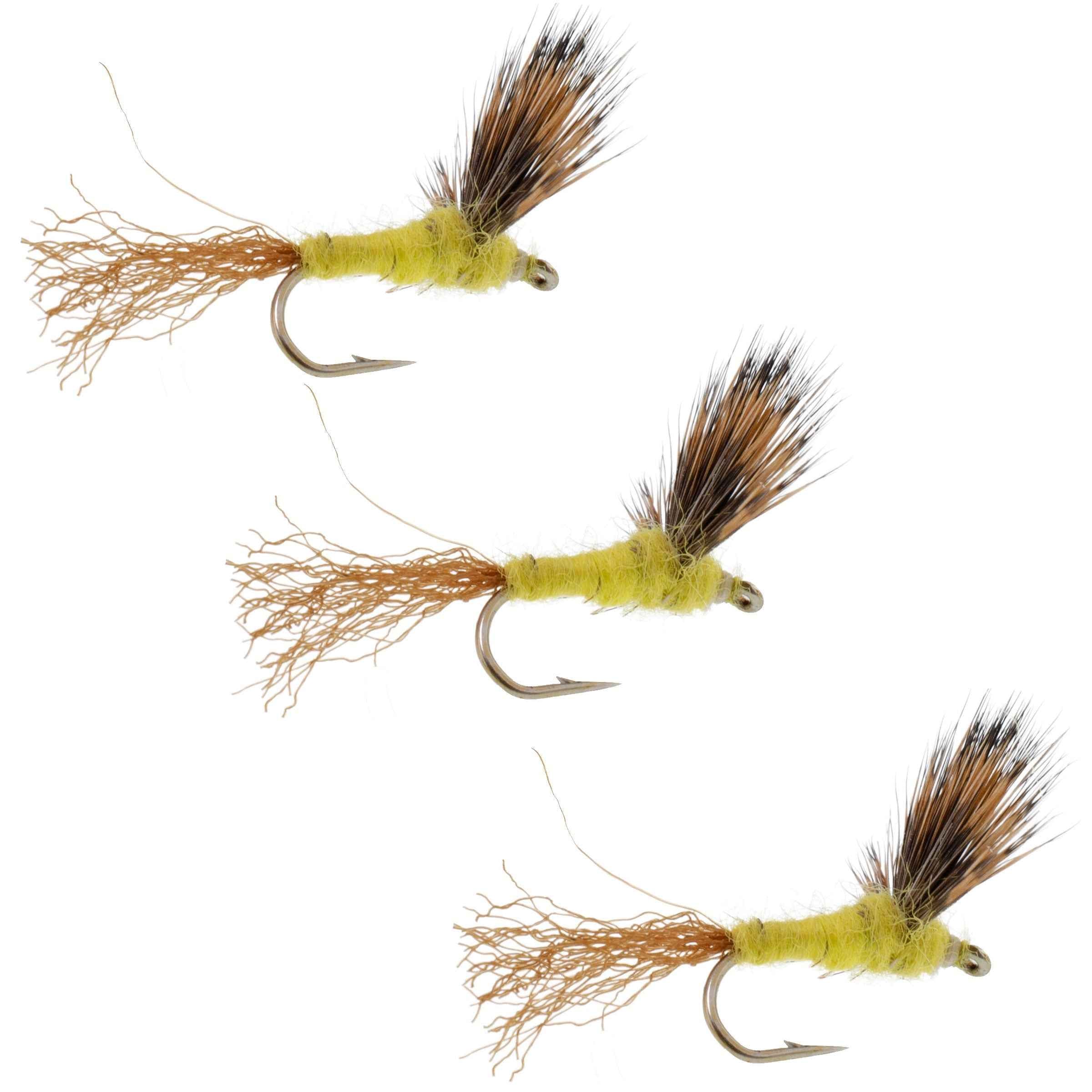 3 Pack Sparkle Dun Pale Morning Dun PMD Yellow Body Mayfly Hook Size 18