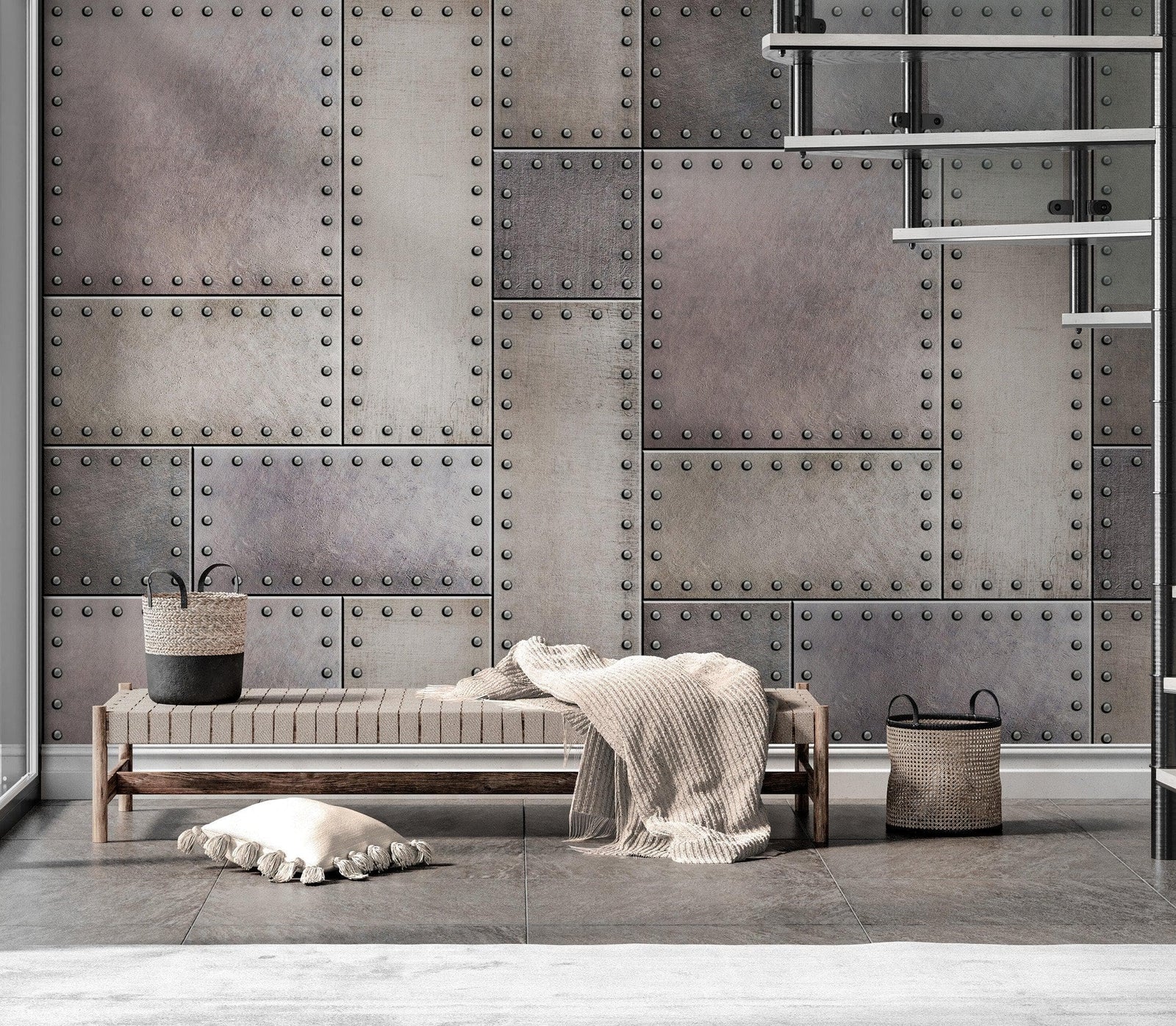 Rustic Metal Steel 3D Wallpaper Mural. #6752