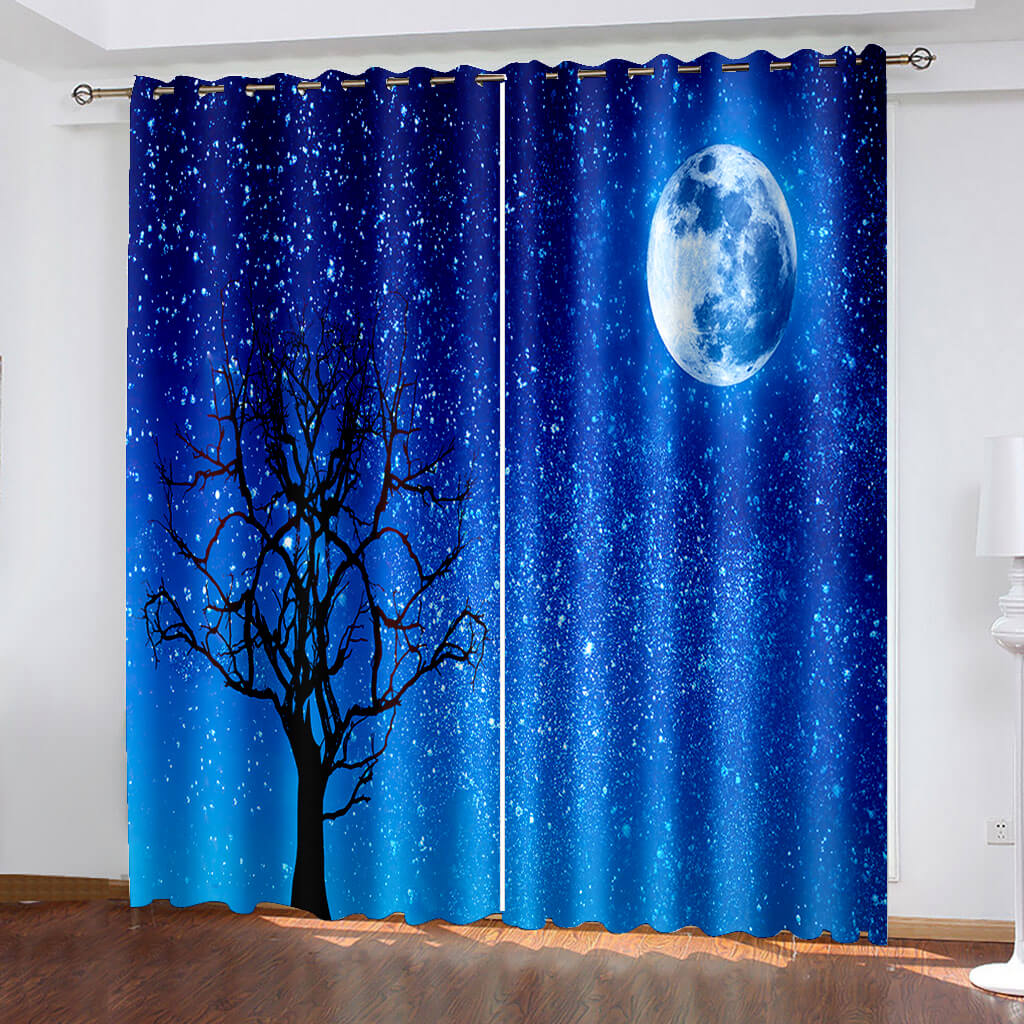 Starry Sky Space Night Scene Curtains Blackout Window Treatments Drapes