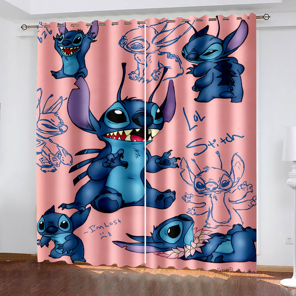Stitch Curtains Cosplay Blackout Window Treatments Drapes for Room Decor
