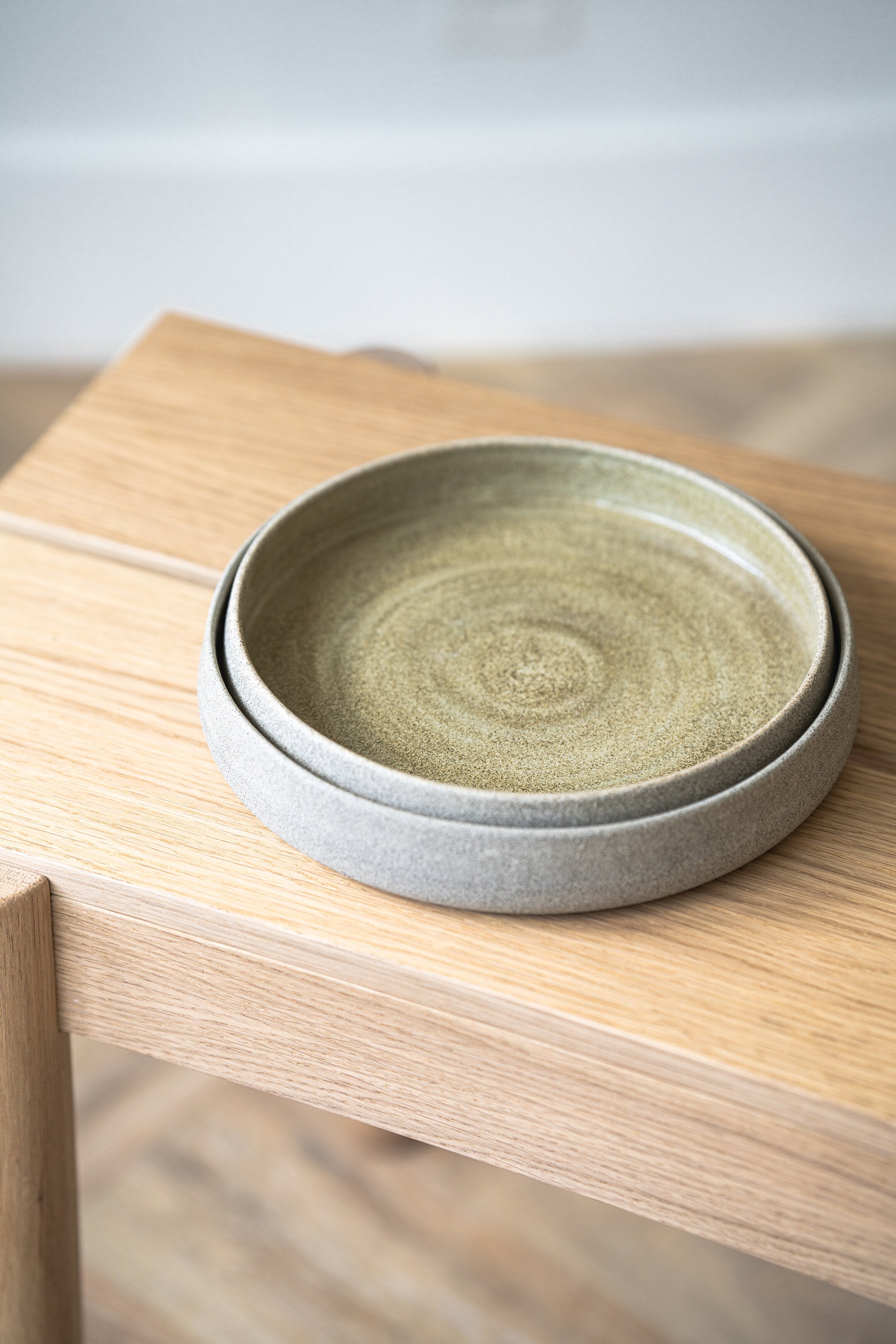 Handmade Stoneware Salad Plates with High Sides "Concrete"