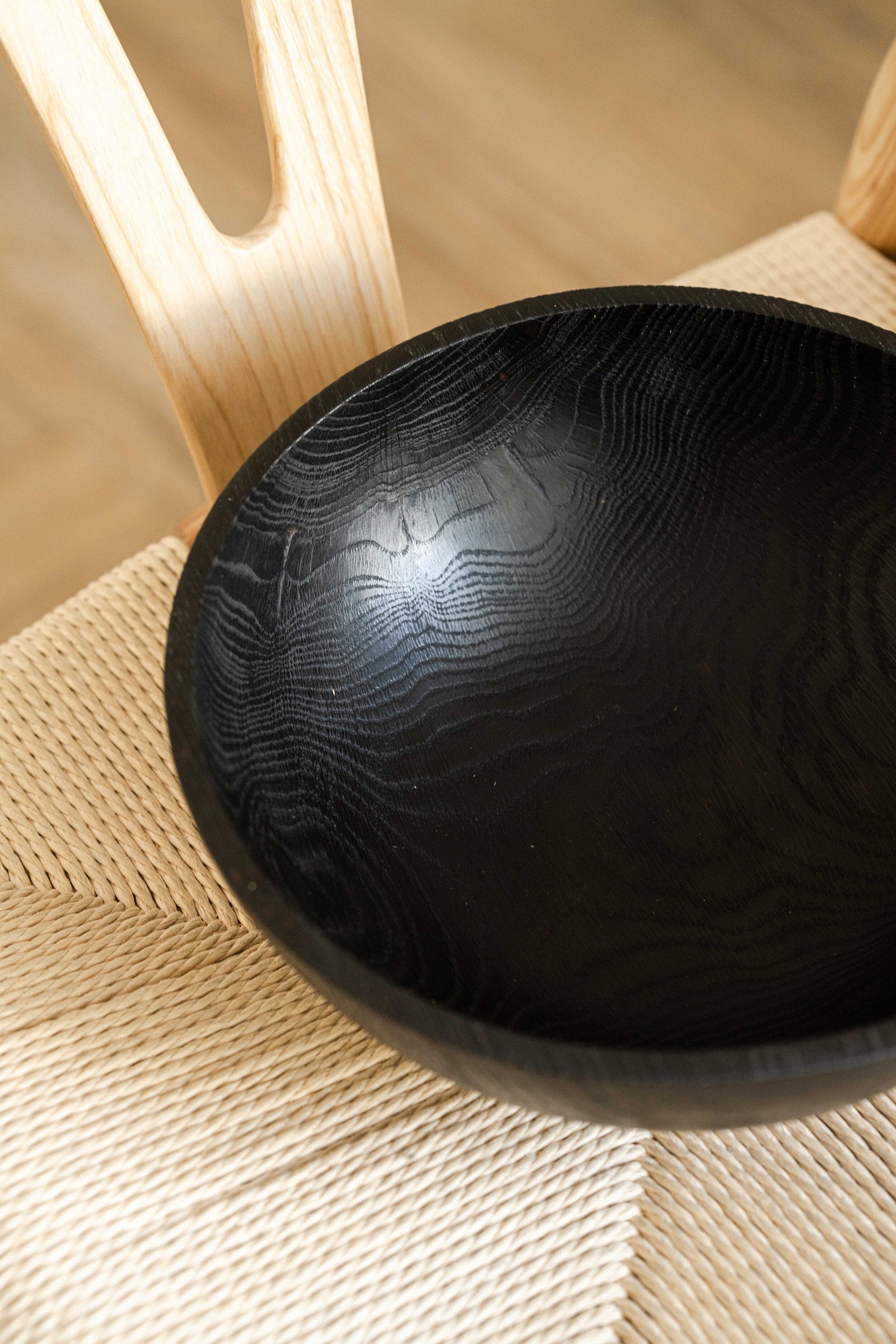 Hand-Carved Large Charred Wood Bowl