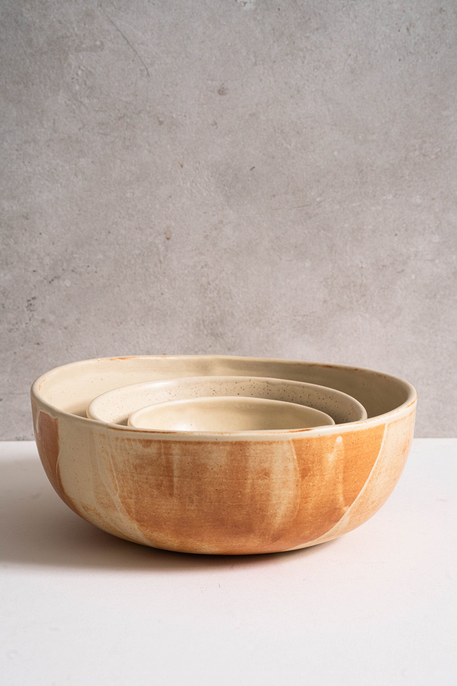 Beige Matte Stoneware Salad Serving Bowl