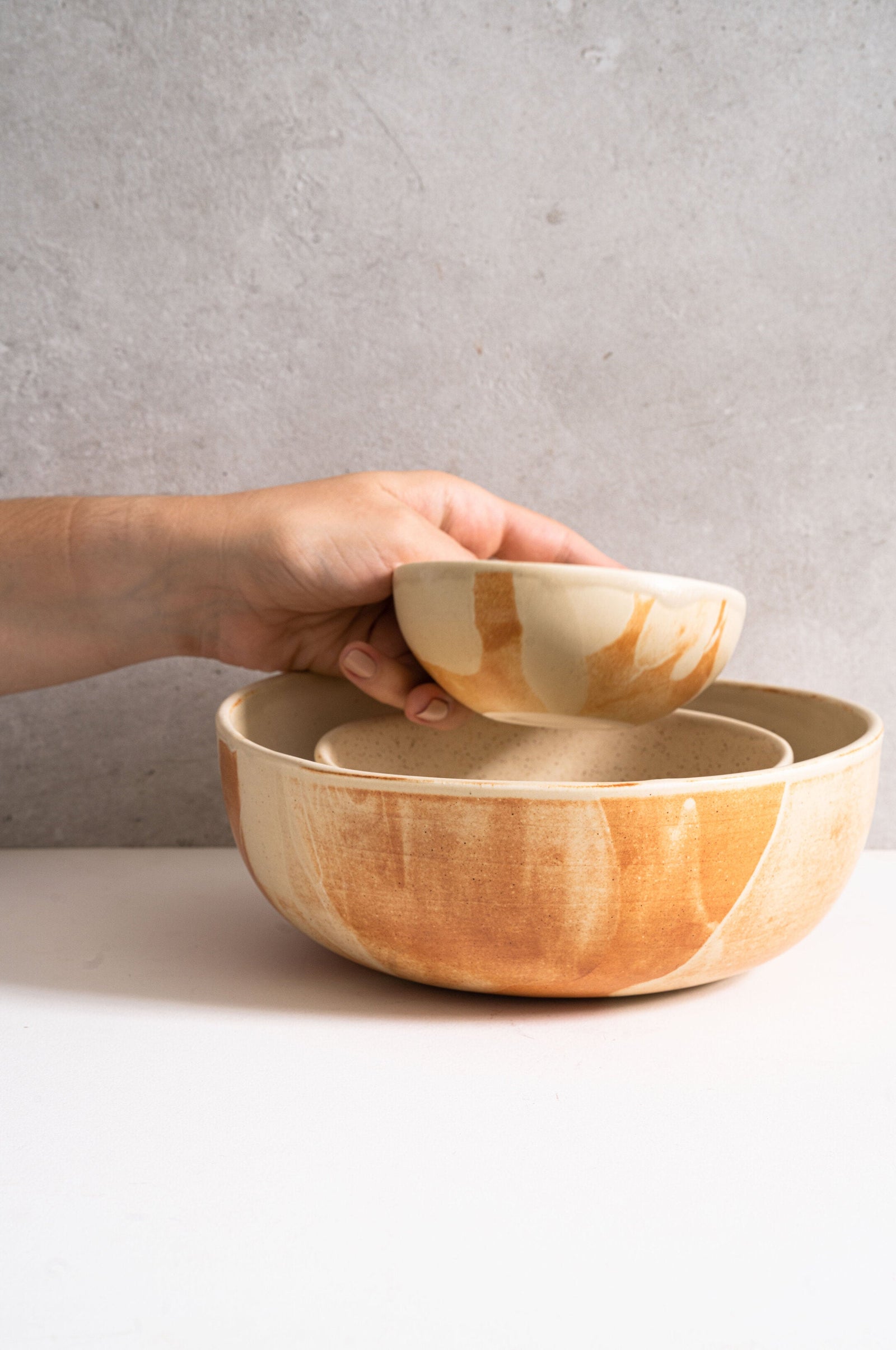 Beige Matte Stoneware Salad Serving Bowl