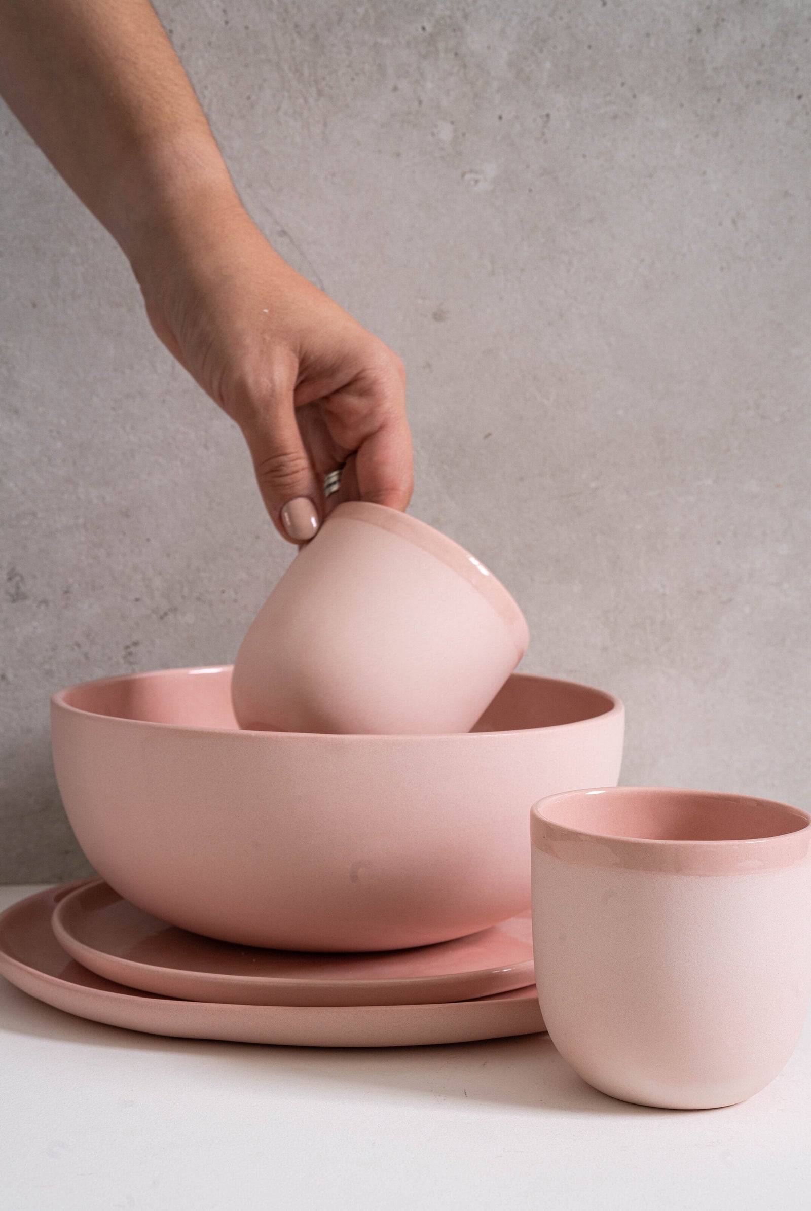 Handmade Porcelain Dinner Plates. Powder Pink