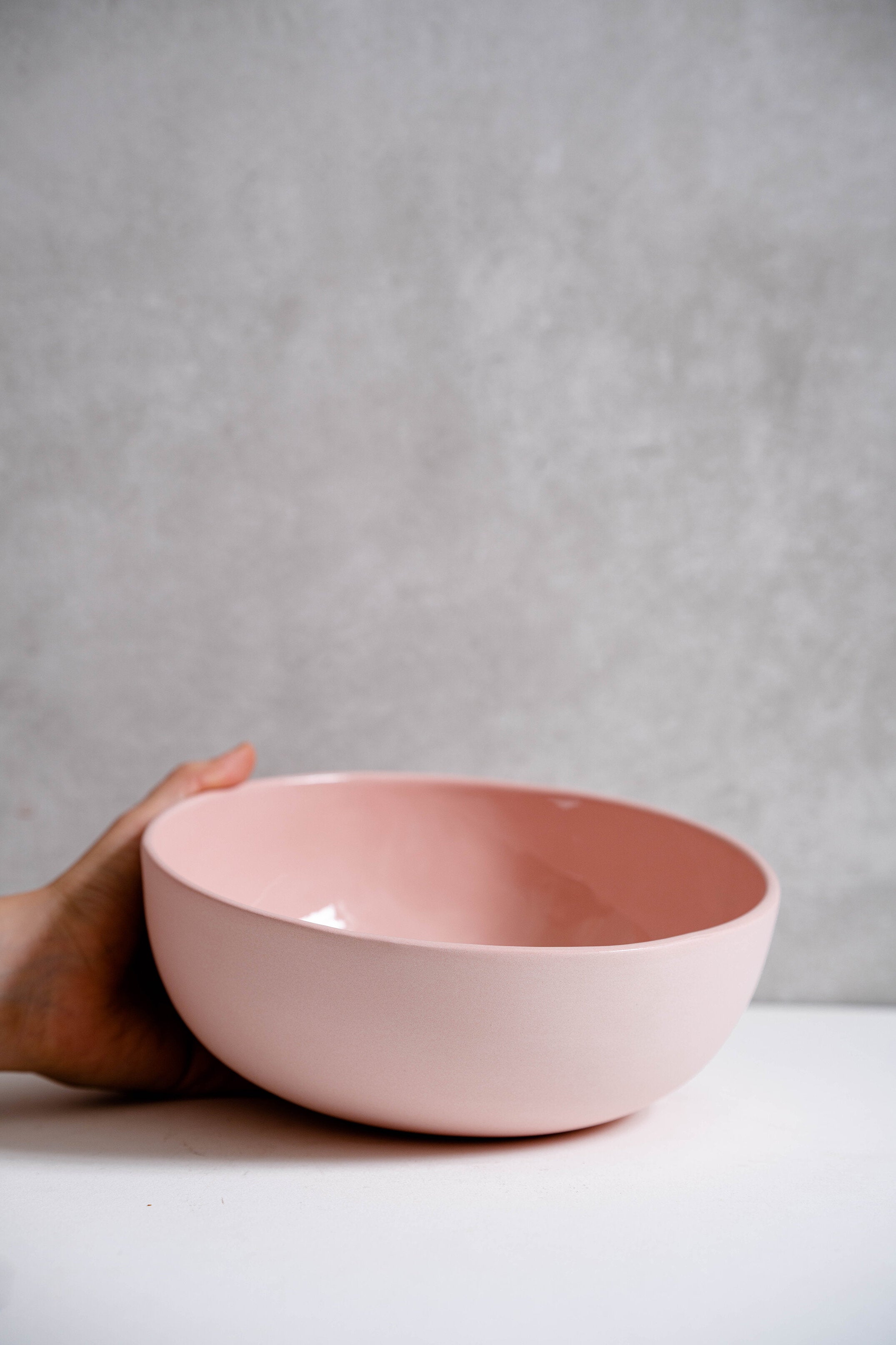Handmade Porcelain Salad Serving Bowl. Powder Pink