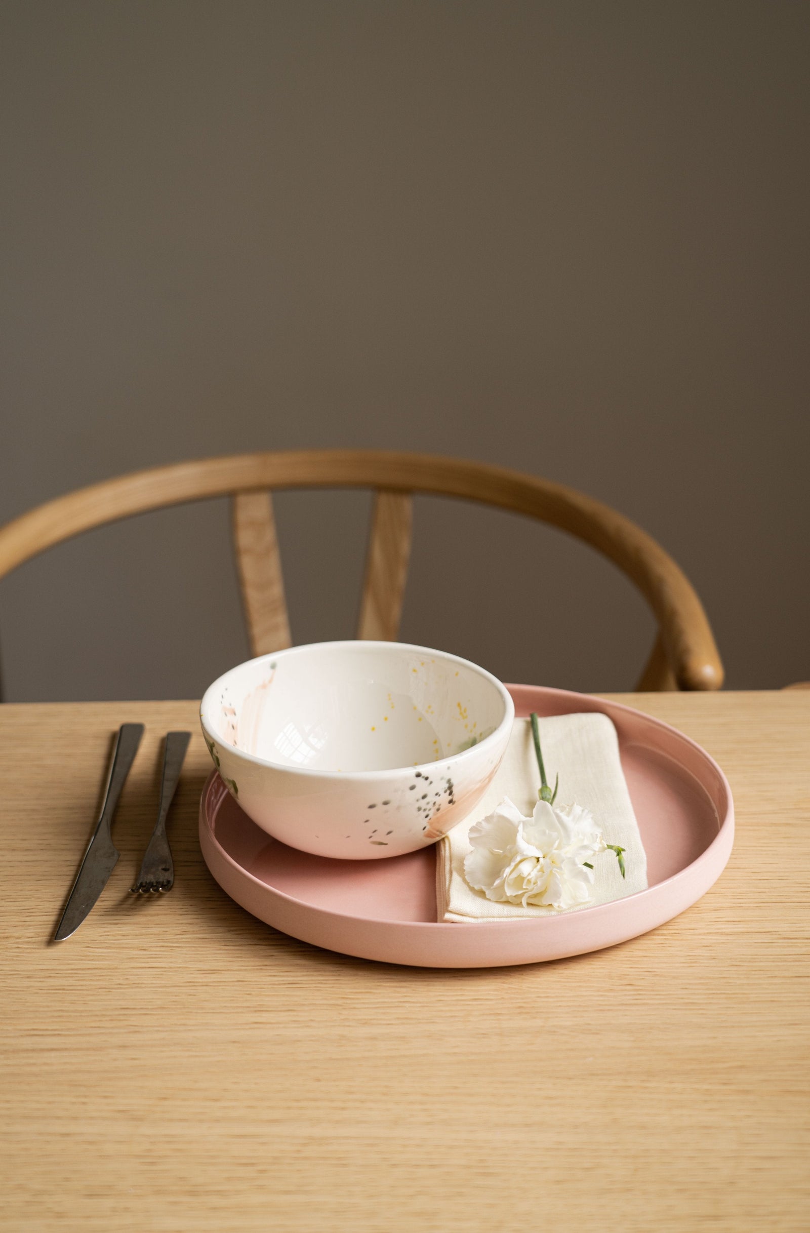 Handmade High-sided Porcelain Dinner Plate. Powder Pink
