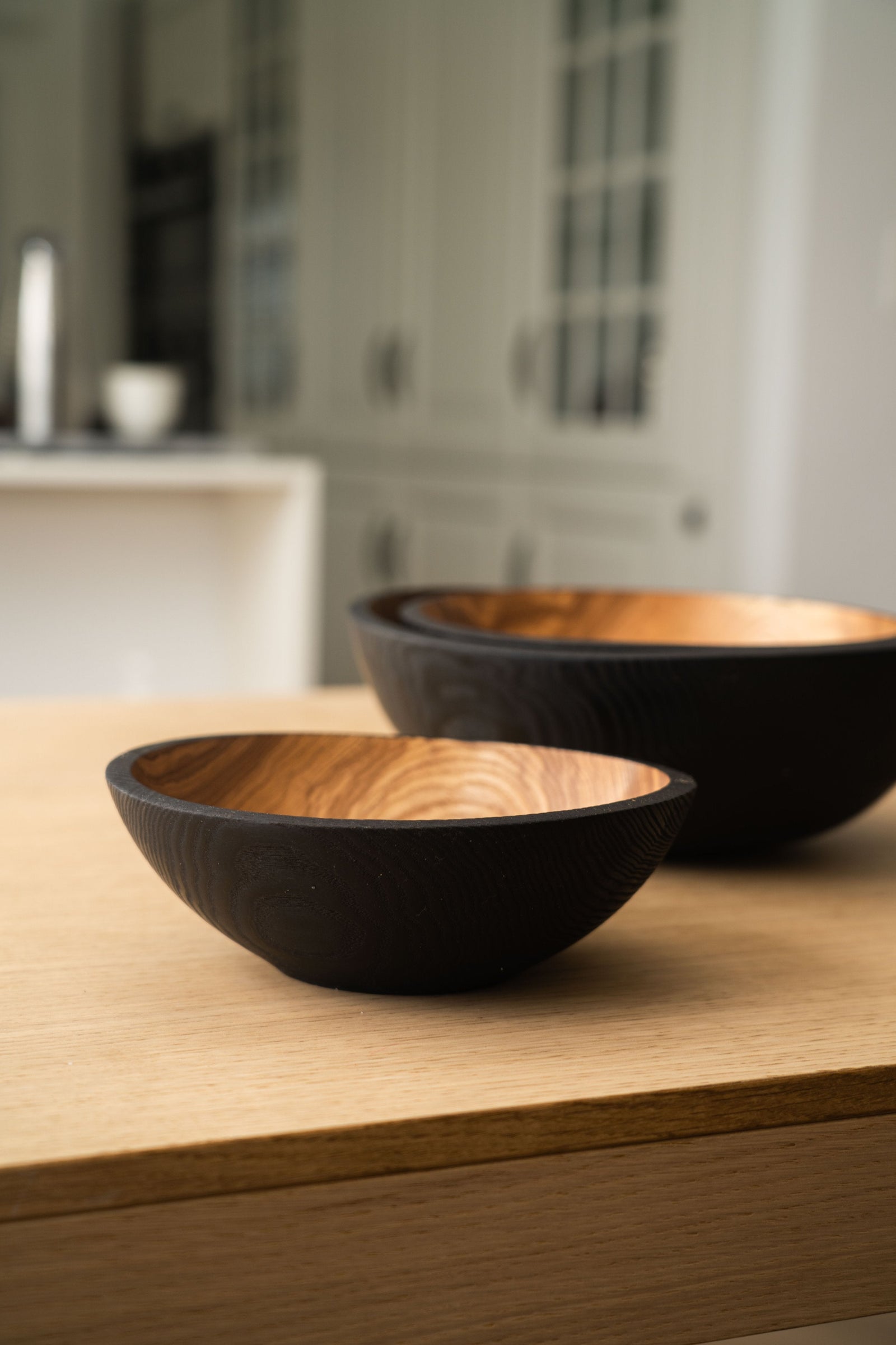 Half Charred Ashwood Nesting Bowl Set