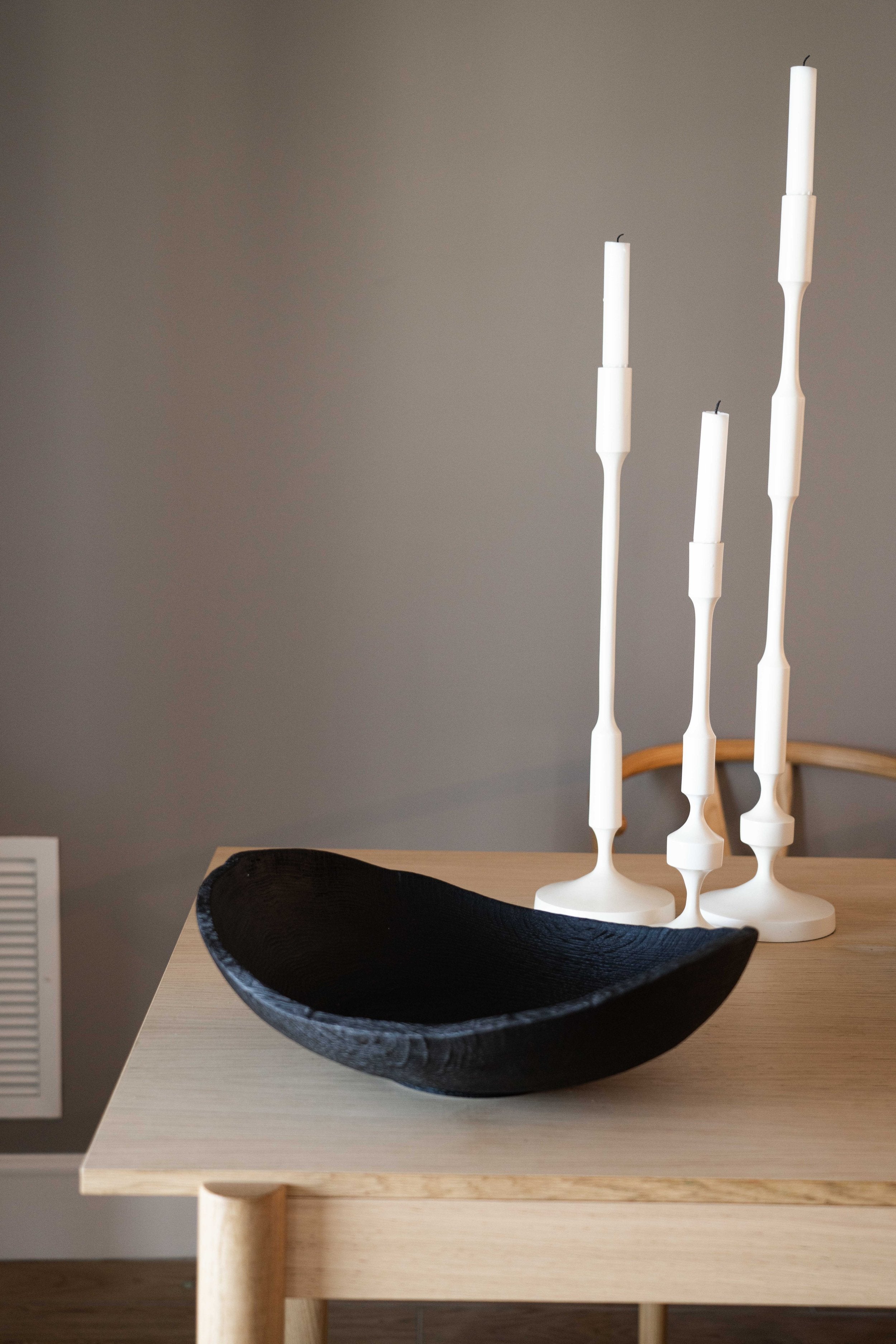 Hand-Carved Large Charred Wood Shallow Bowl