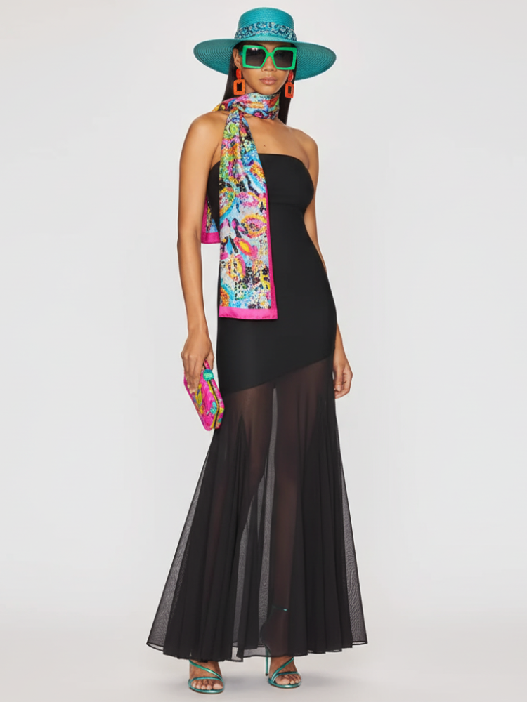 Strapless Bodycon Mesh Dress For Women, Fitted, Solid Color, SoHo, BYMANYC New York.