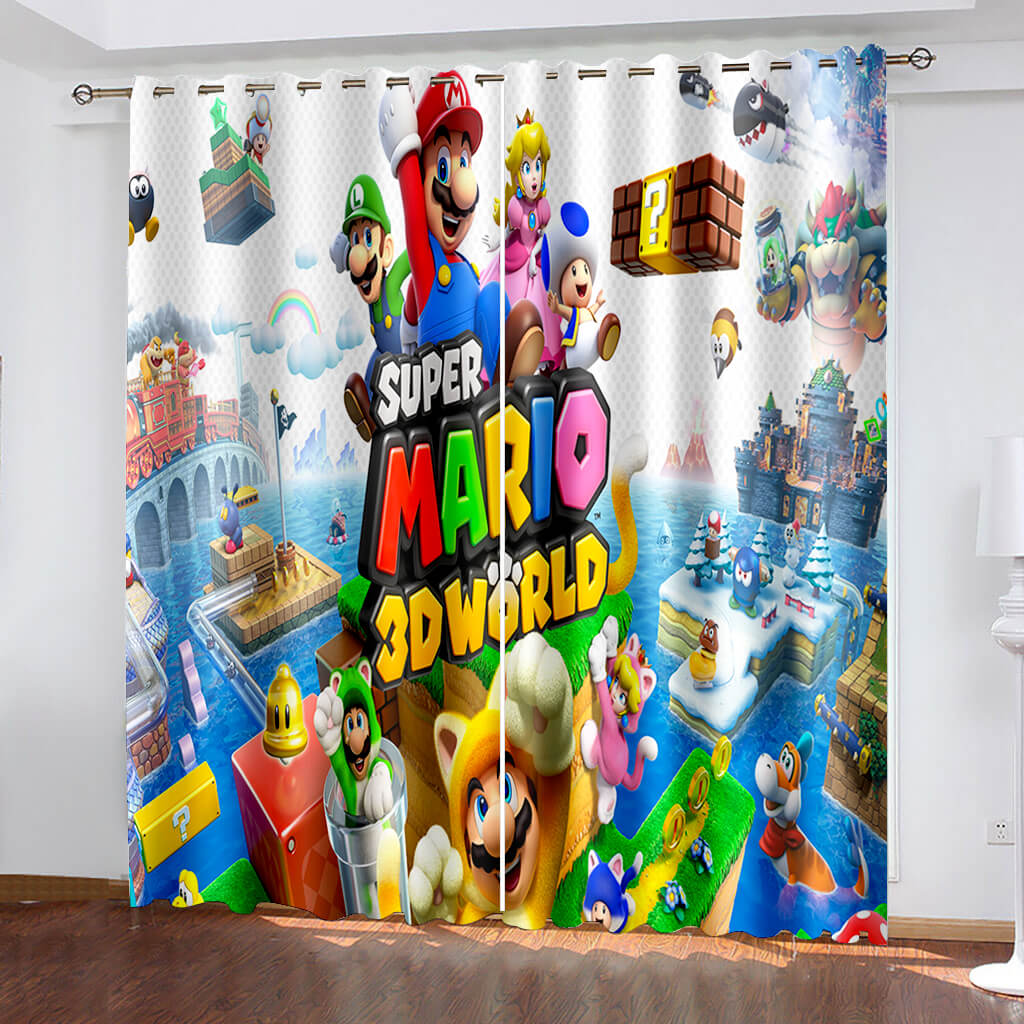 Super Mario Curtains Pattern Blackout Window Drapes