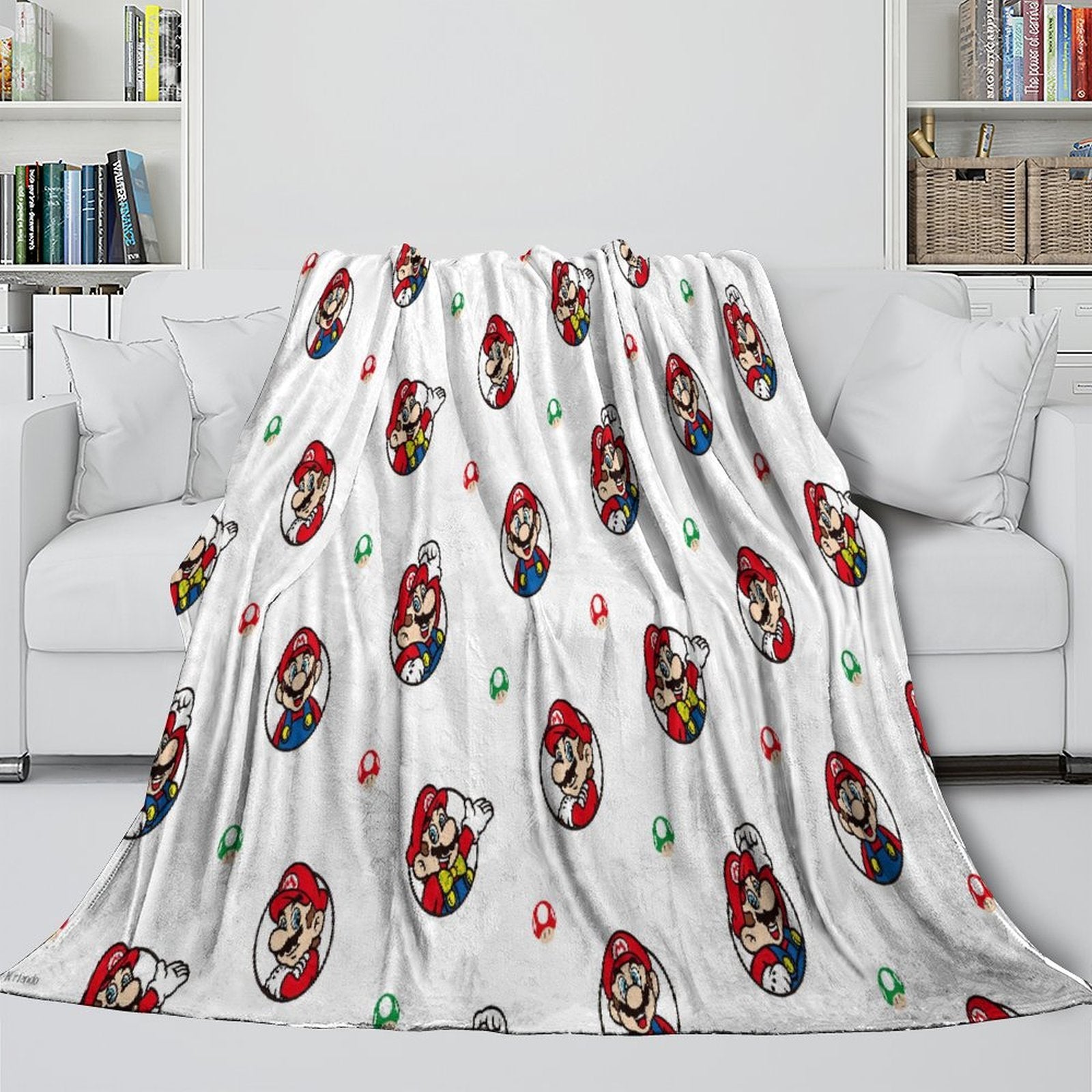 Super Mario Pattern Blanket Flannel Throw Kids Room Decoration