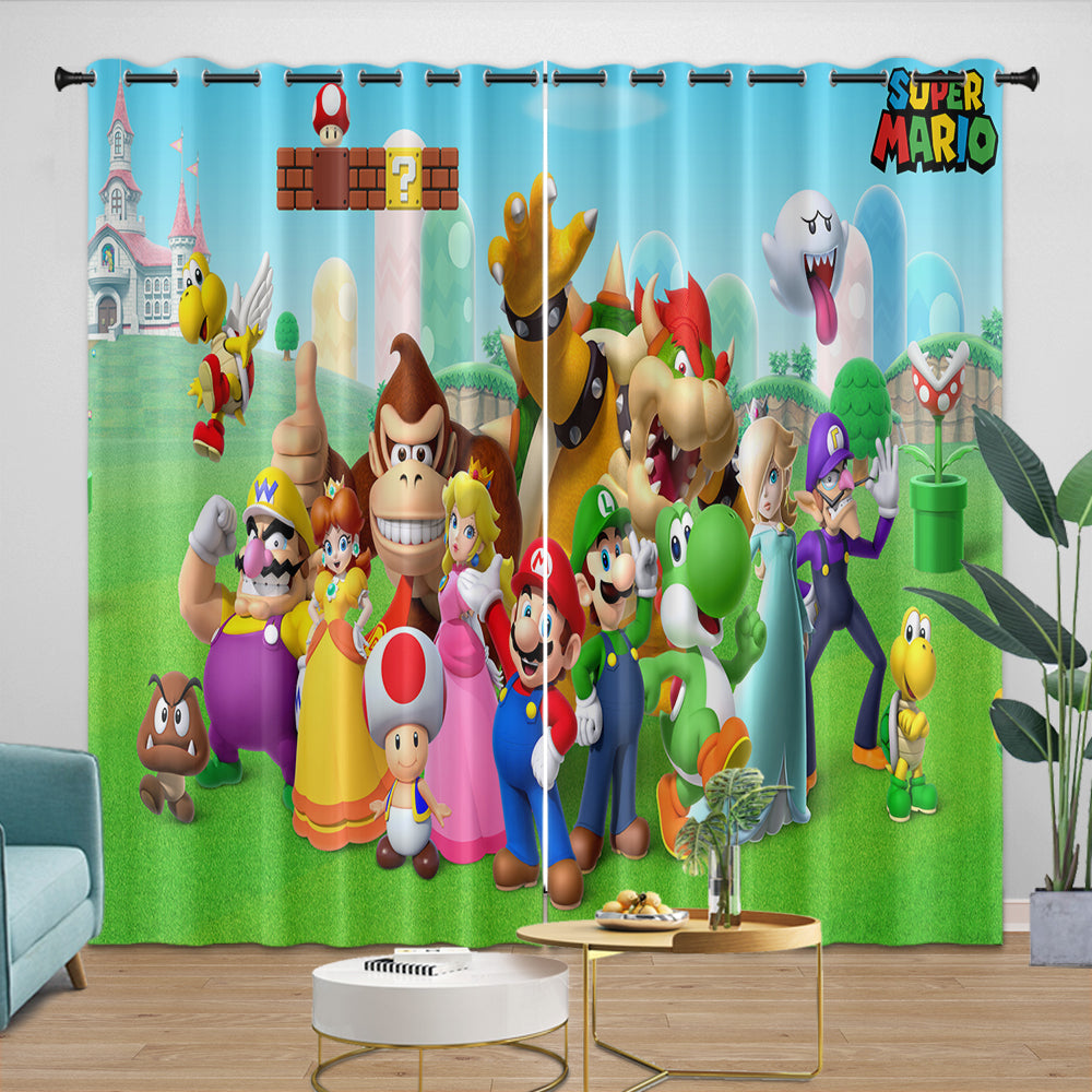 Super Mario Pattern Curtains Blackout Kids Room Window Drapes
