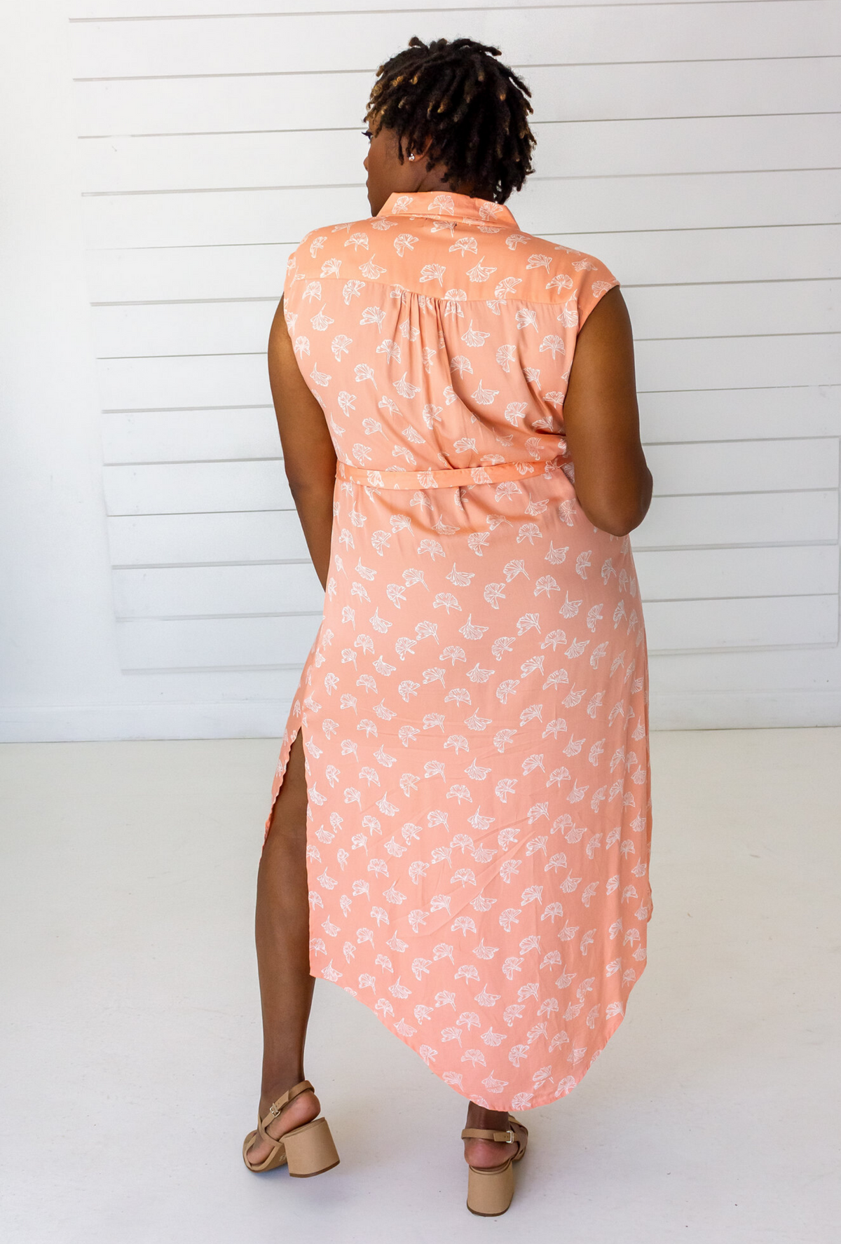 Ginkgo Leaf Shirtdress in Peach + Cream