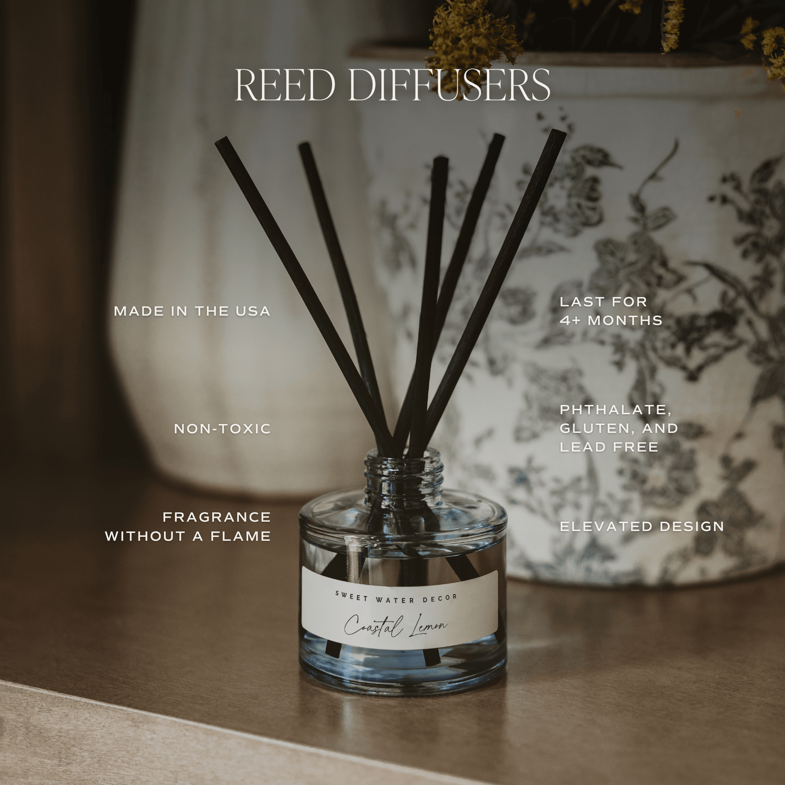 Coastal Lemon Blue Tinted Glass Jar Reed Diffuser