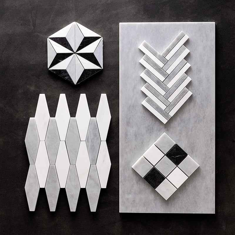 Snow White Foster 11"x14 15/16" Multi Finish Rhomboid Blend Marble Mosaic Tile