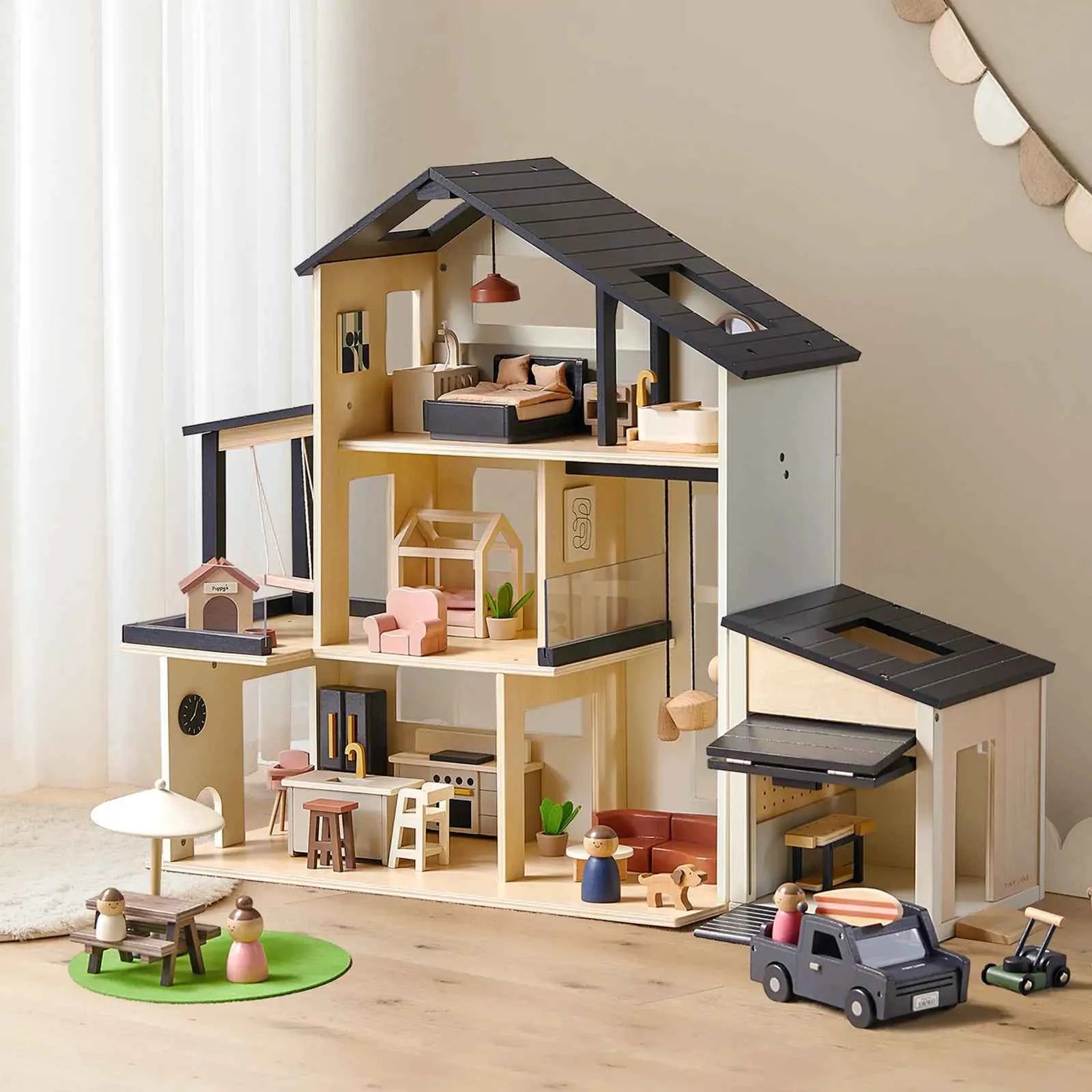 Tiny Land® Sweetwood Edge Dollhouse & Wooden Dollhouse Garage