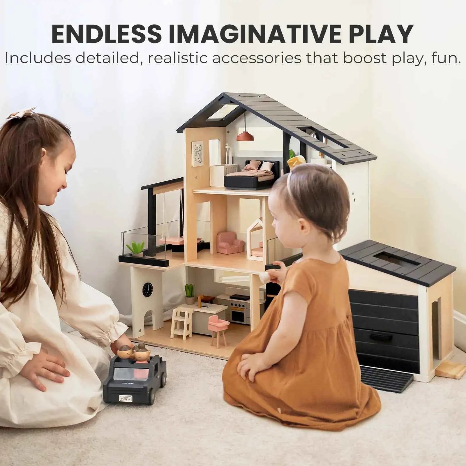 Tiny Land® Sweetwood Edge Dollhouse & Wooden Dollhouse Garage