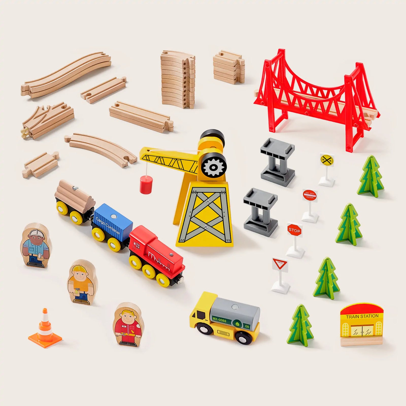 Tiny Land Wooden Track Trains 55 Pcs