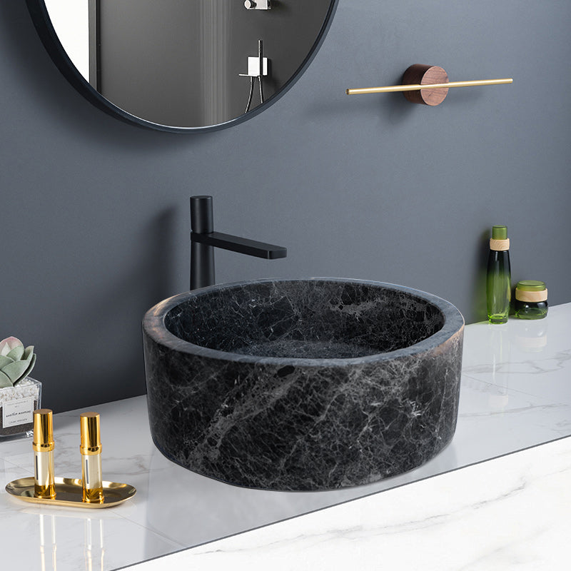Natural Stone Sirius Black Marble Vessel Sink Polished (D)16.5