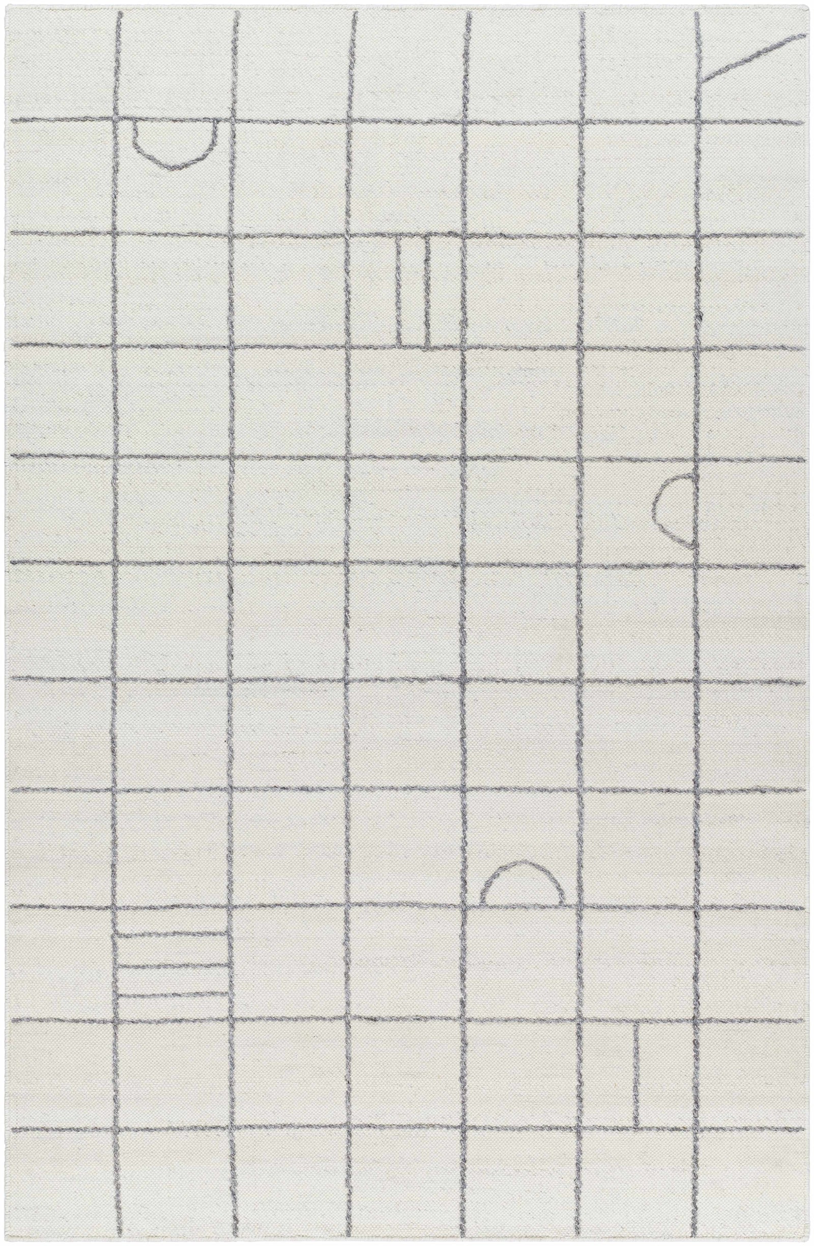 Tieve Black & White Grid Wool Rug