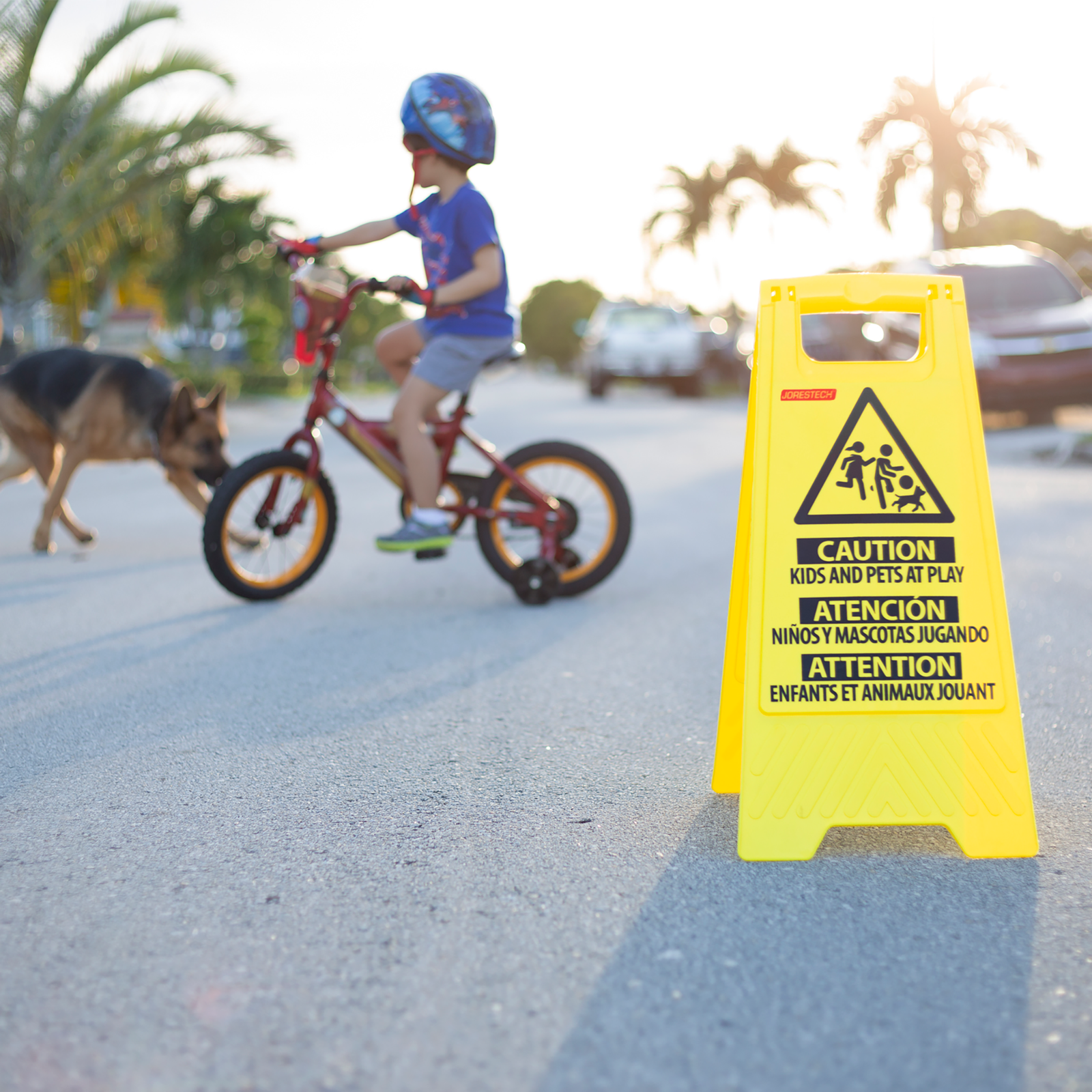 Two-Sided Folding Floor Safety Multi-lingual Sign -  Kids at Play