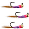 3 Pack Tungsten Bead Hot Spot Purple Perdigon Tactical Jig Spanish Czech Euro Nymph Fly - Hook  Size 18