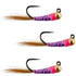 3 Pack Tungsten Bead Hot Spot Purple Perdigon Tactical Jig Spanish Czech Euro Nymph Fly - Hook  Size 18