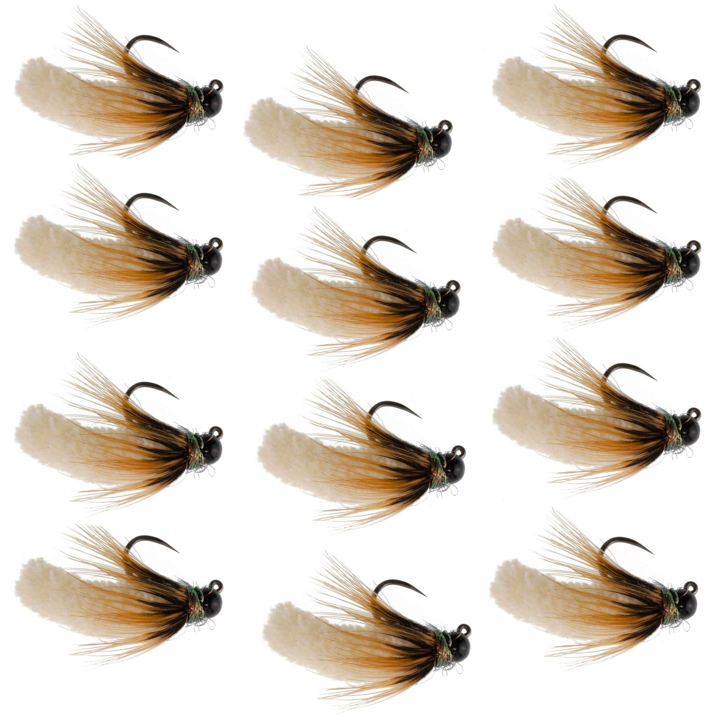 Tungsten Bead Cream Mop Fly Tactical Jig Czech Euro Nymph Barbless - 12 Flies Size 14