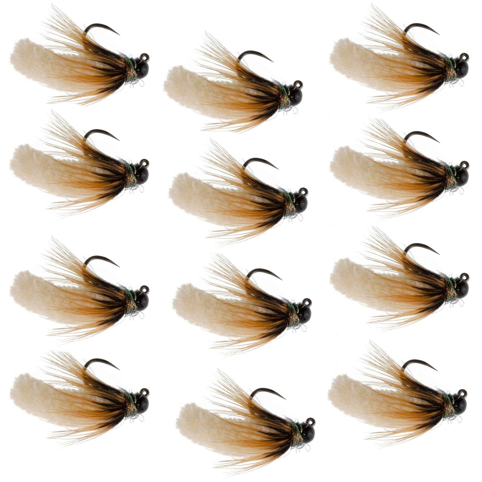 Tungsten Bead Cream Mop Fly Tactical Jig Czech Euro Nymph Barbless - 12 Flies Size 14