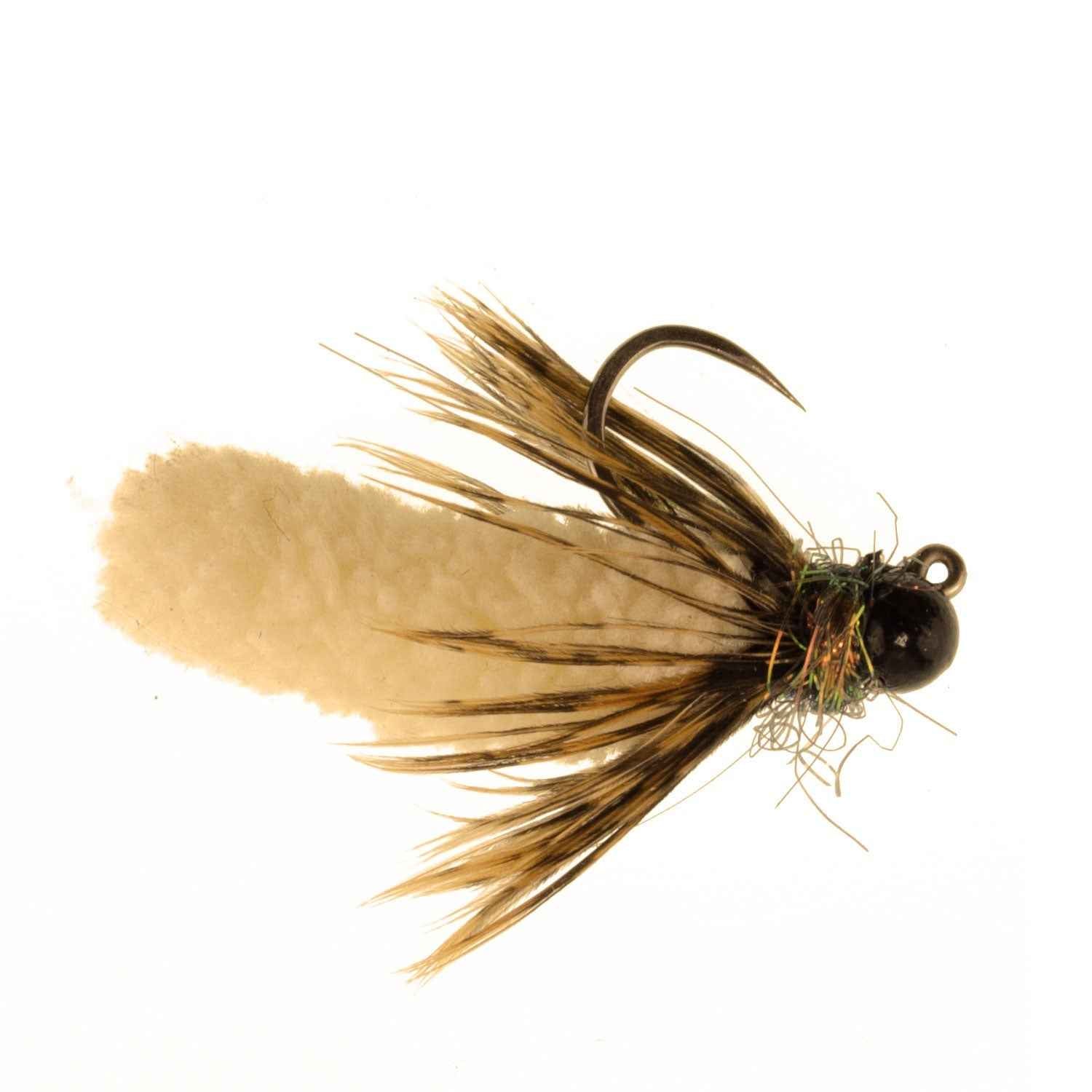 Tungsten Bead Tan Mop Fly Tactical Jig Czech Euro Nymph Barbless 12 Flies - Size 14