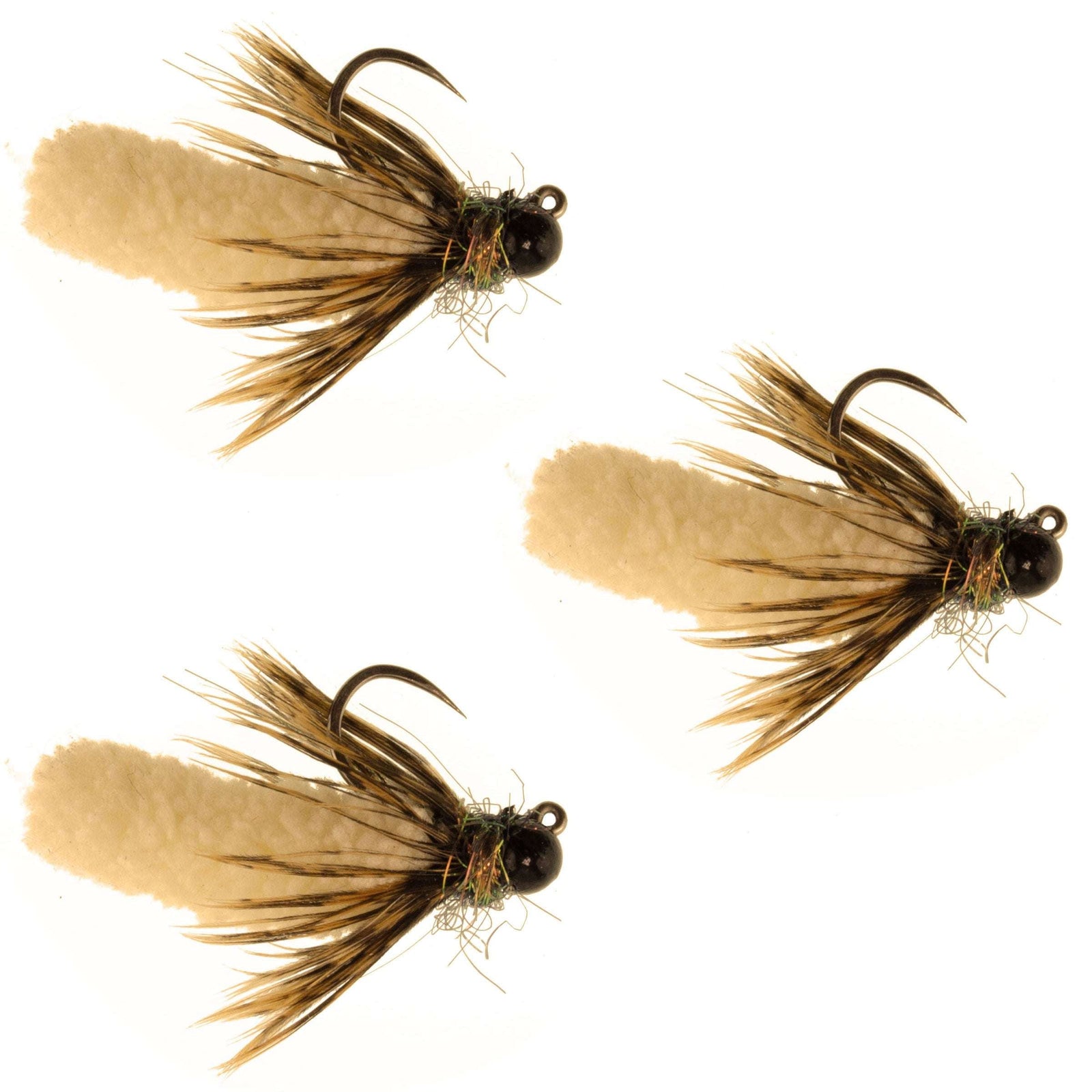 3 Pack Tungsten Bead Tan Mop Fly Tactical Jig Czech Euro Nymph Barbless Fly - 3 Flies Size 14