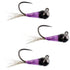 3 Pack Tungsten Bead Purple Perdigon Tactical Jig Spanish Czech Euro Nymph Fly - Hook  Size 16