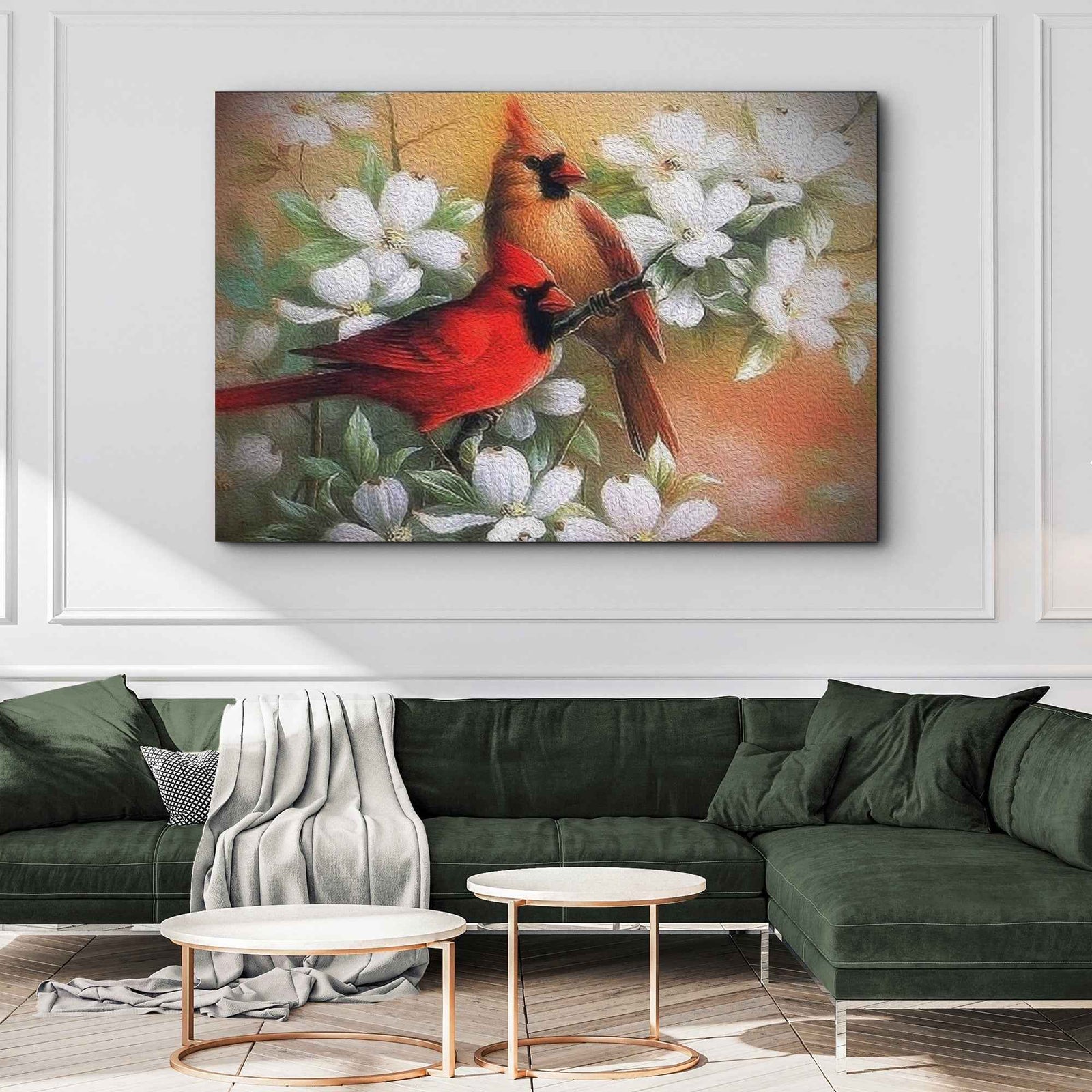 Cardinals on Dogwood Painting Canvas Wall Art