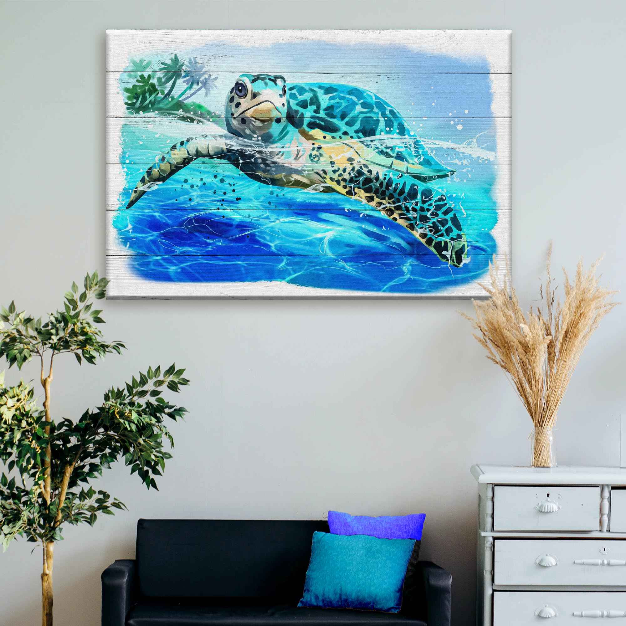 Turtle Oasis Watercolor Canvas Wall Art