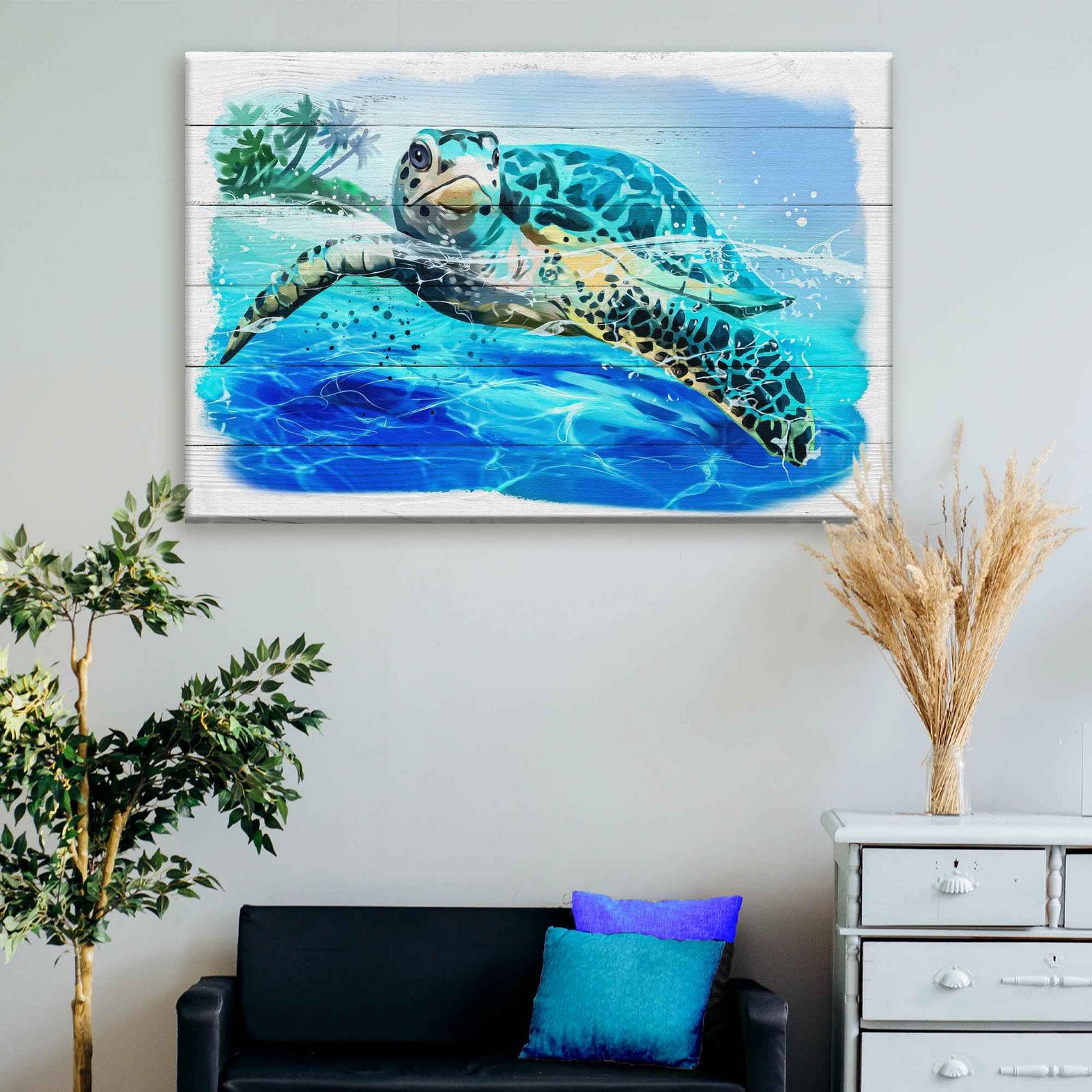 Turtle Oasis Watercolor Canvas Wall Art