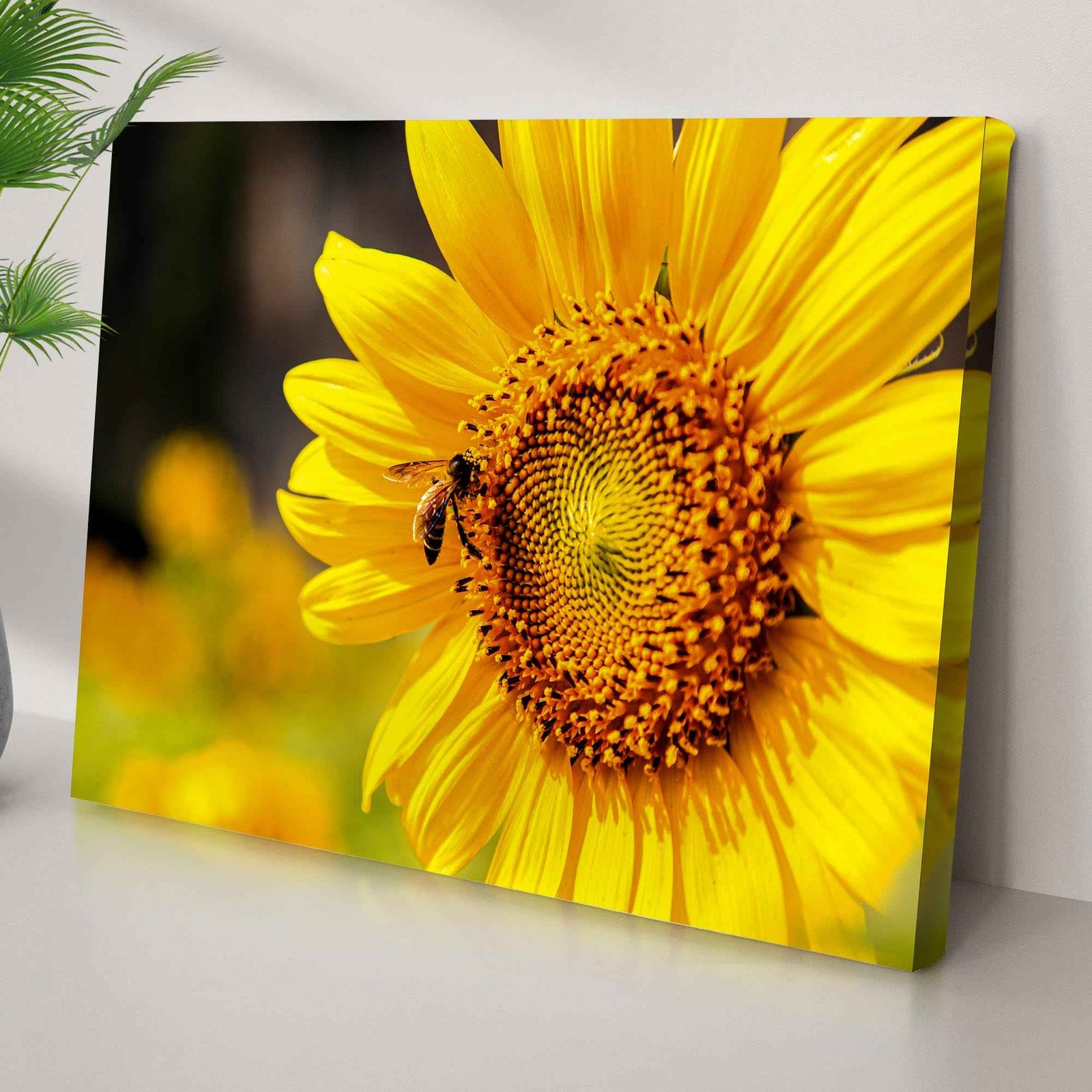 Bee On Sunflower Canvas Wall Art