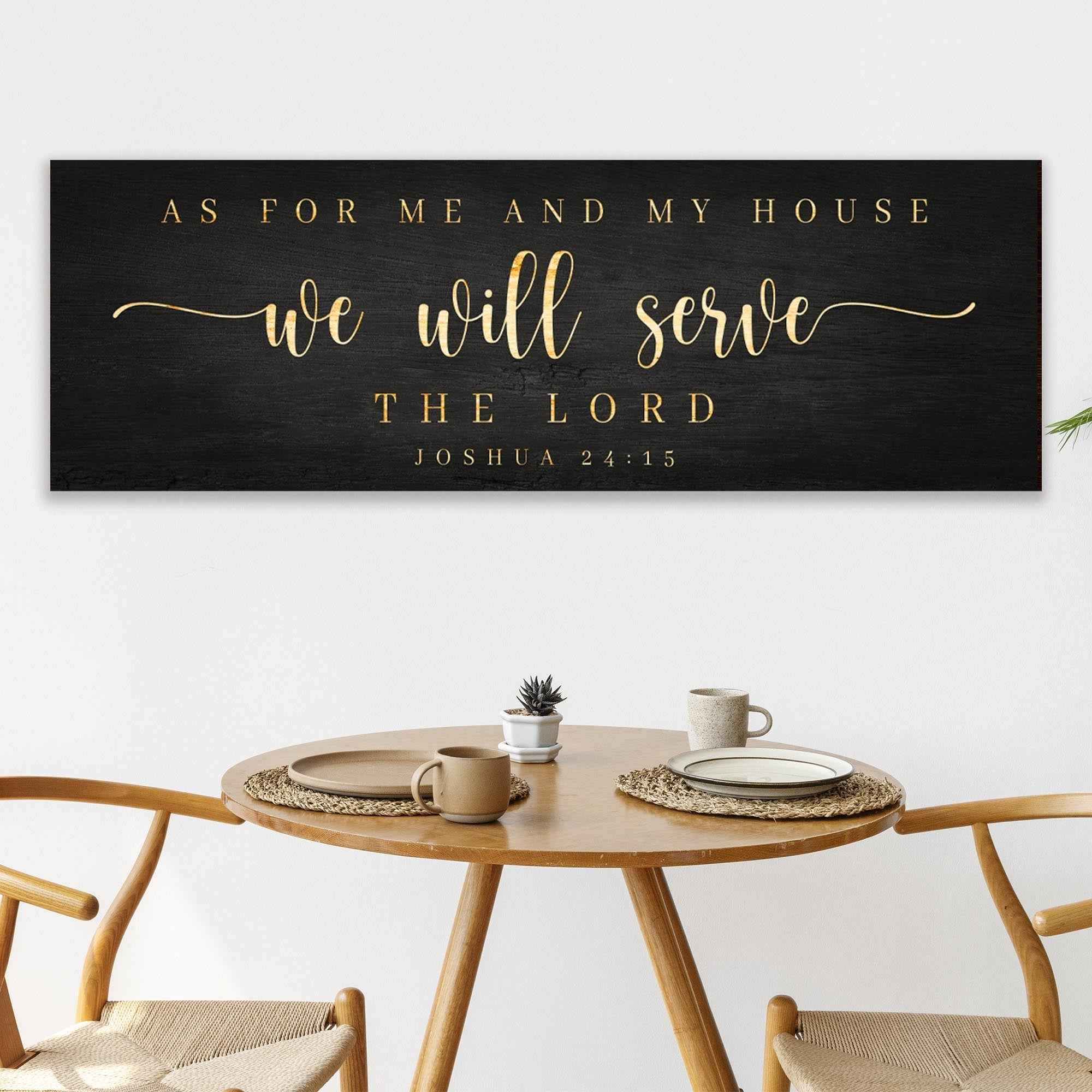 Joshua 24:15 - 'We Will Serve The Lord' Sign: Elegant Black and Gold Christian Wall Art, Religious Decor for Living Room