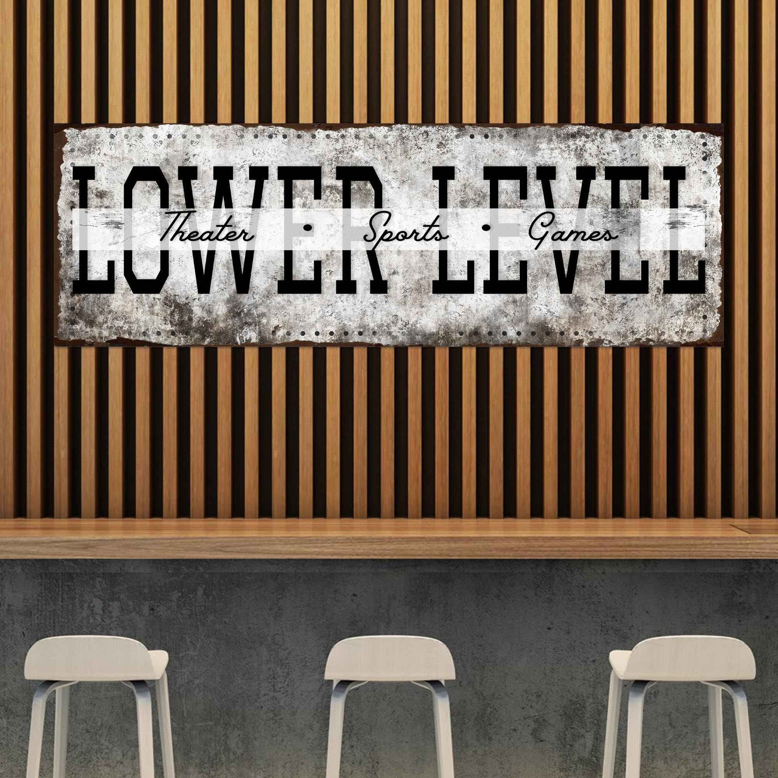 Lower Level Theater Sports Games Basement Bar Sign