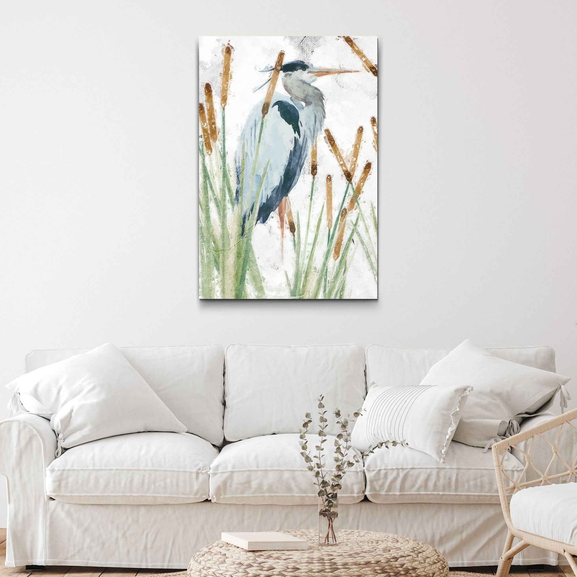 Heron In The Reeds Canvas Wall Art II